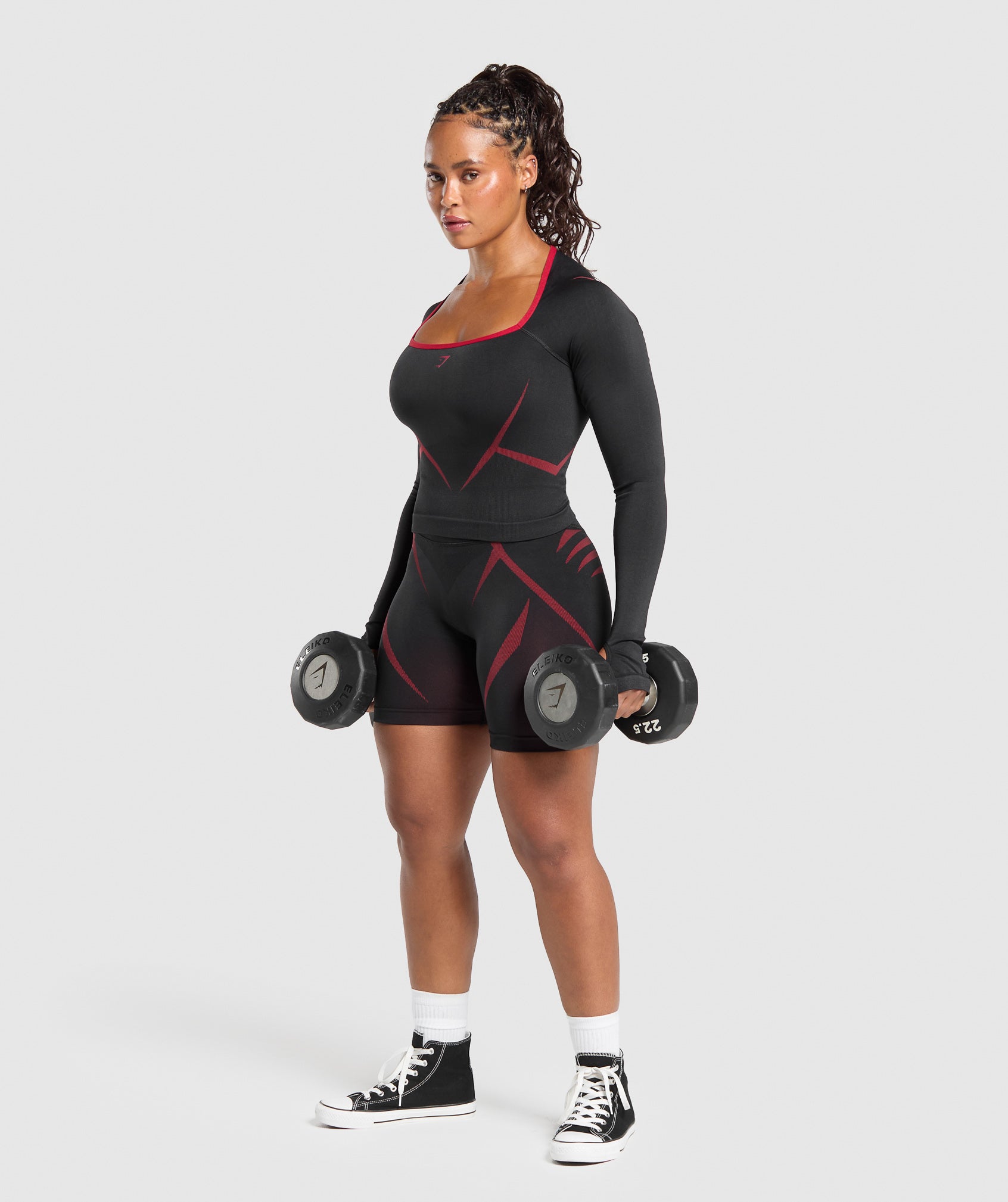 Apex Lift Seamless Long Sleeve Crop Top - Black/Carmine Red — imagem 4