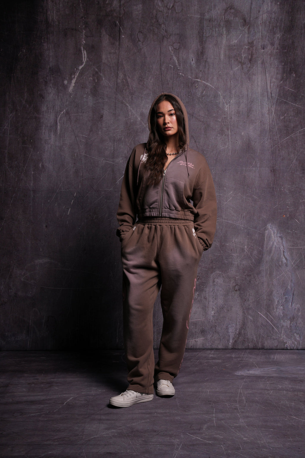Roses While We're Here "Chambers" (Cropped) Zip Hoodie in Mojave Brown Sun Fade — imagem 6