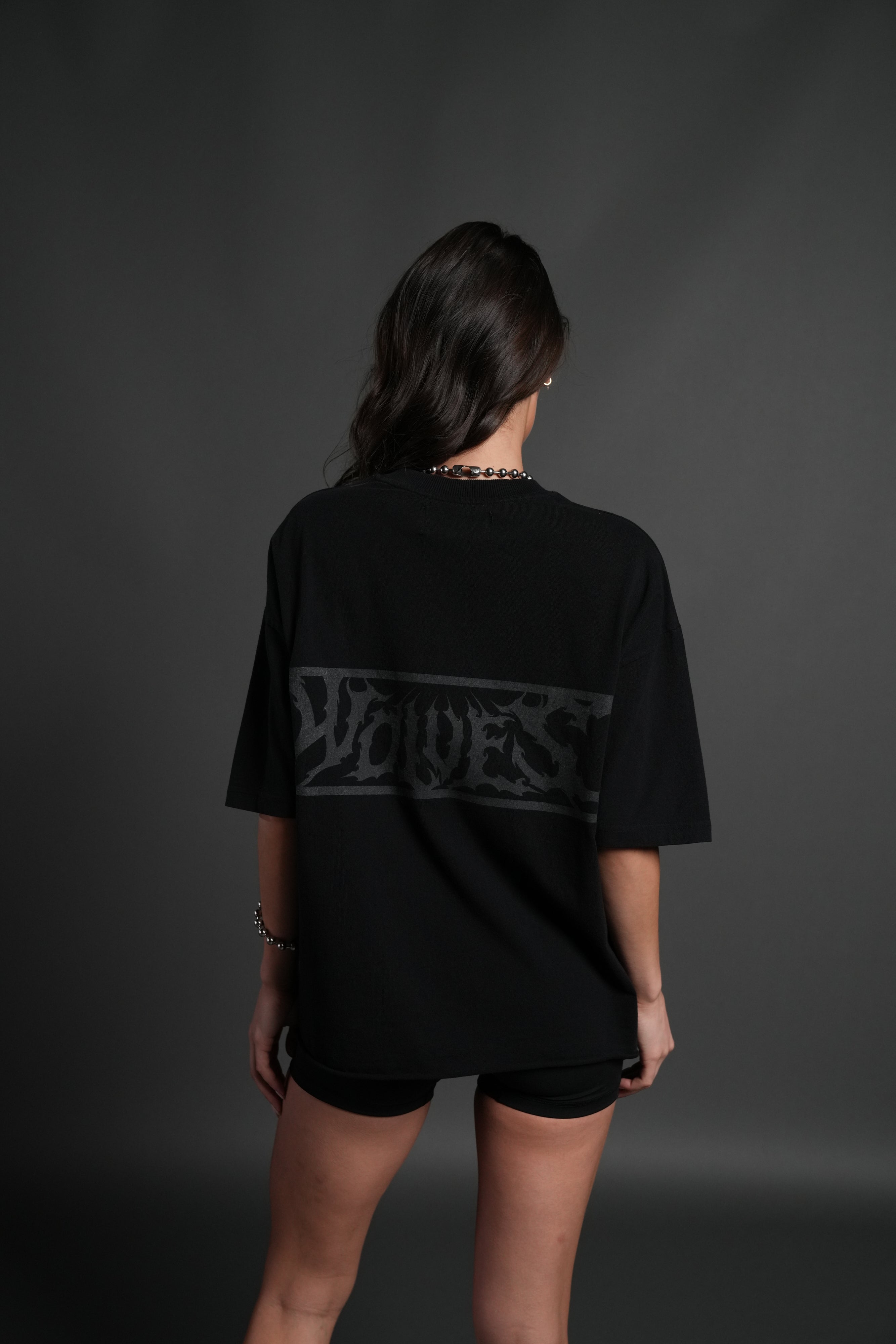 Punisher Grunge Mid-Length Raw Hem Tee in Black