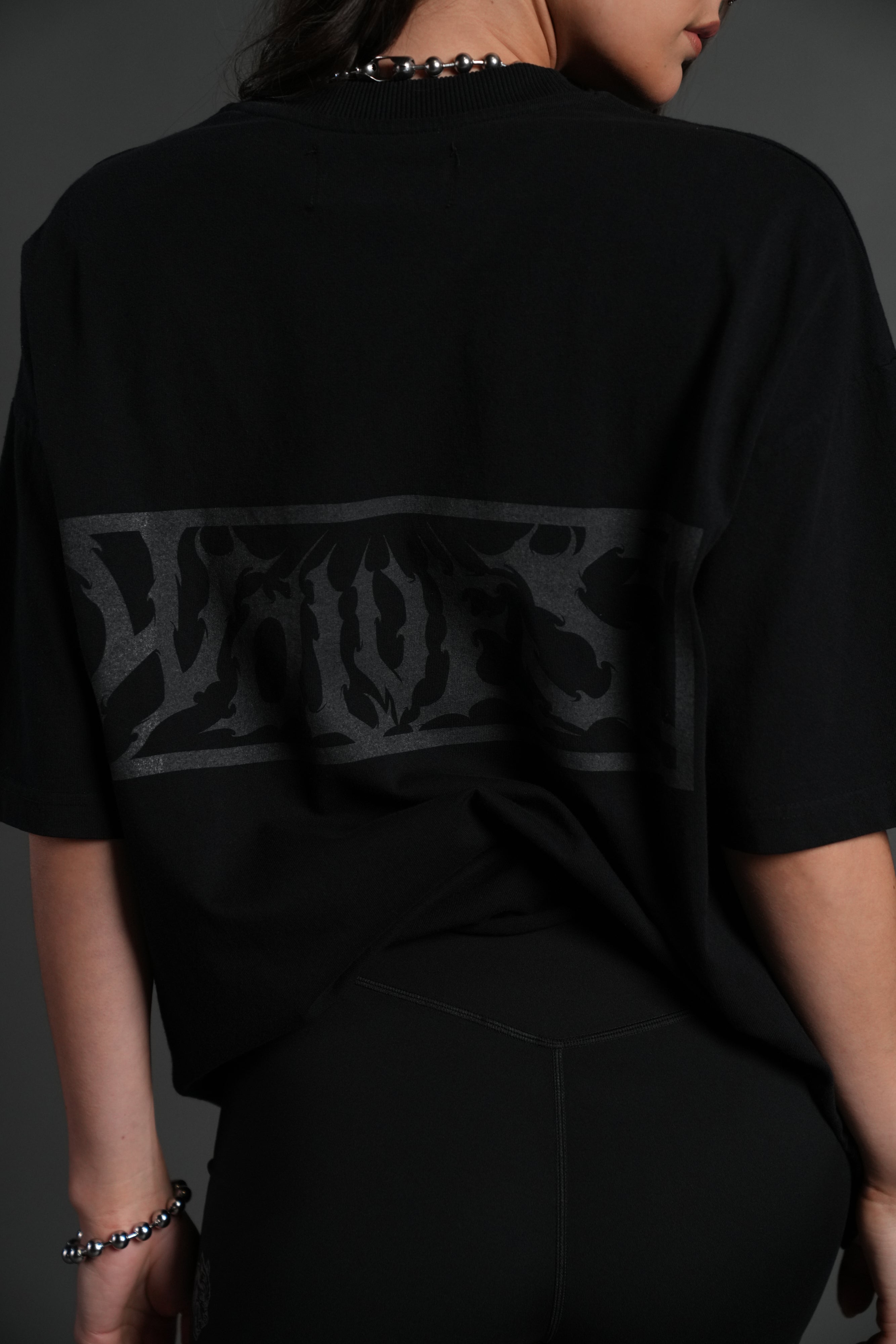Punisher Grunge Mid-Length Raw Hem Tee in Black
