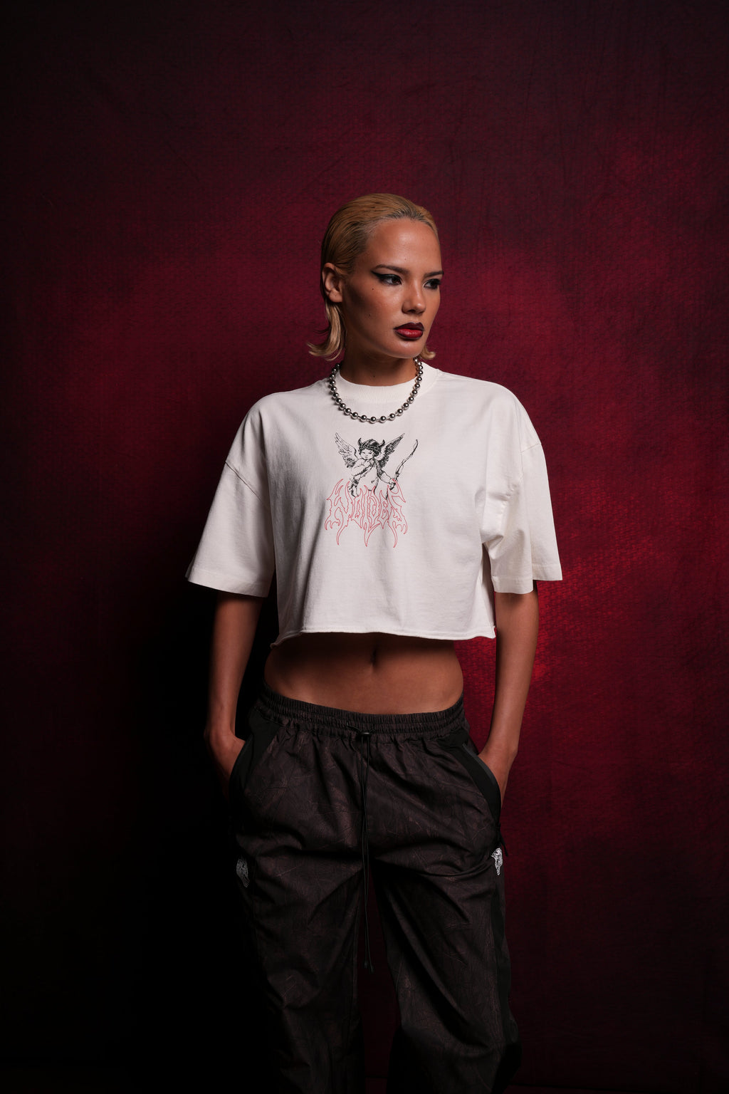 Viking Cherub "Grunge" Oversized (Cropped) Tee in Cream — imagem 2