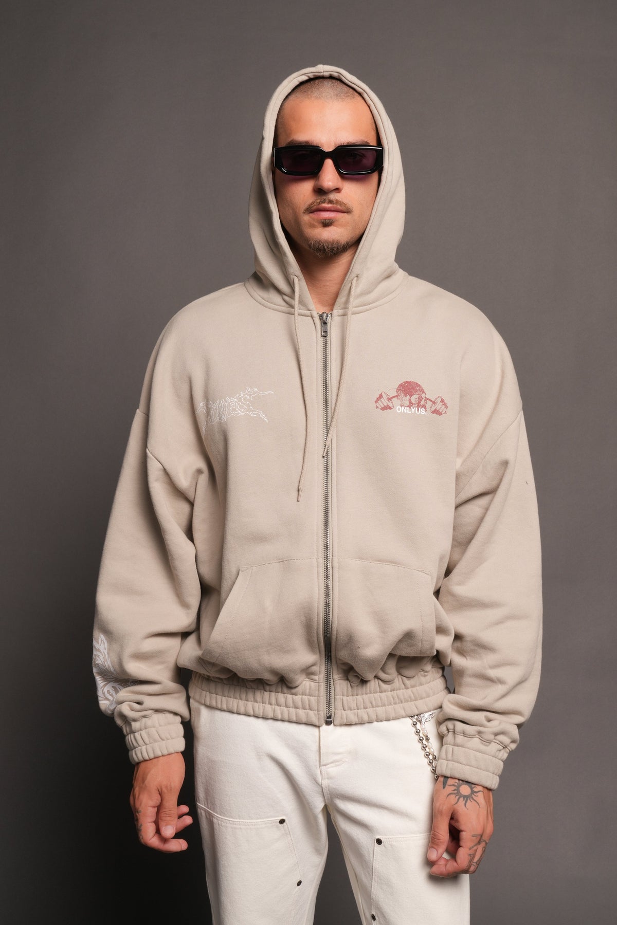 Wolves Bodybuilding Club Chambers Zip Hoodie In Cactus Gray - imagem 4