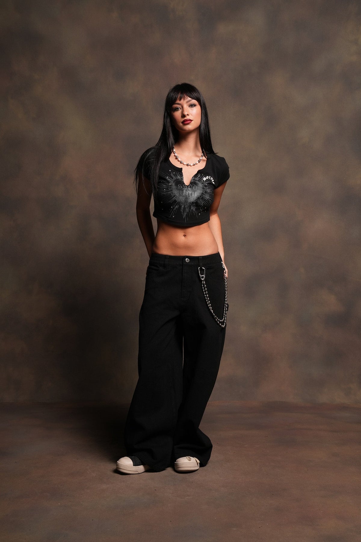 Holy Heart Josie Crop Baby Tee In Black