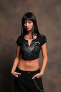 Holy Heart Josie Crop Baby Tee In Black