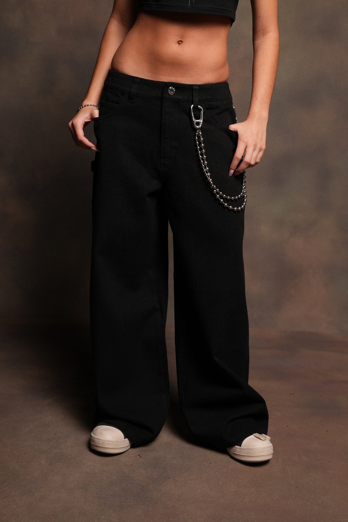 Dual Wolf Wide Leg Carpenter Denim In Black