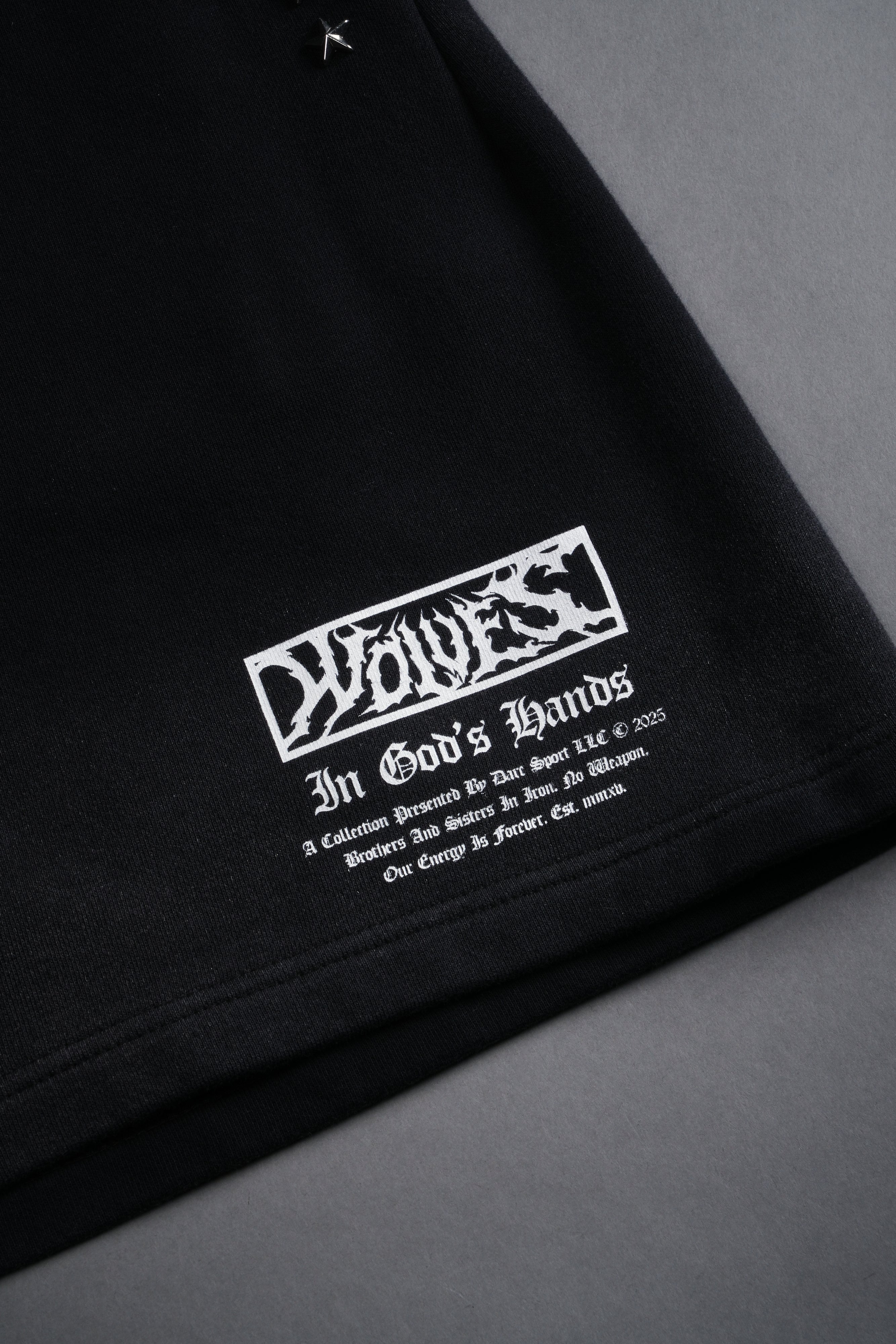 Studded Midnight Wolves Oversized Post Lounge Sweat Shorts in Black Drift Wash — imagem 8