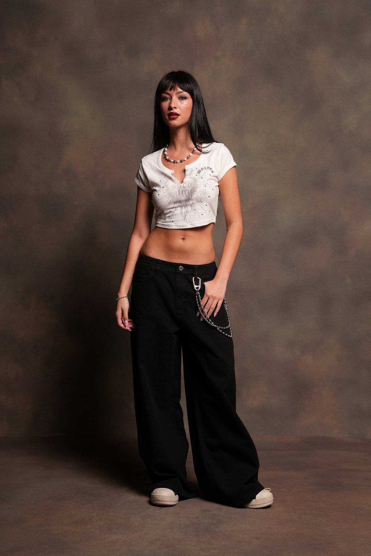 Holy Heart Josie Crop Baby Tee In Cream