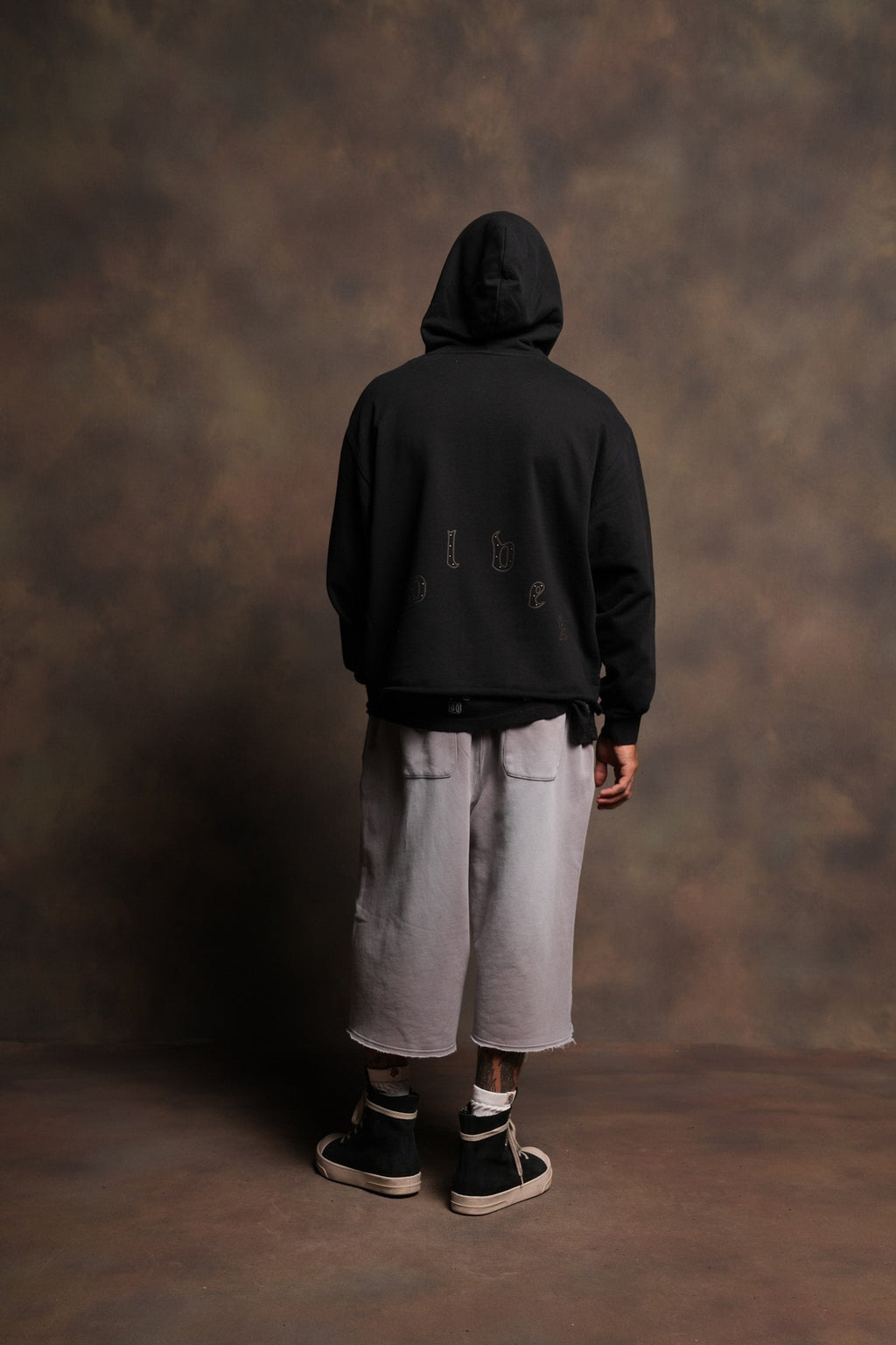 Darc Heaven Distressed Grunge Mid Length Raw Hem Zip Hoodie In Black