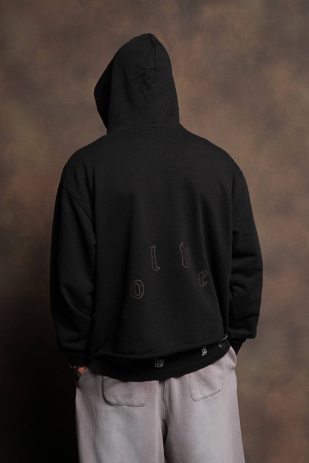 Darc Heaven Distressed Grunge Mid Length Raw Hem Zip Hoodie In Black