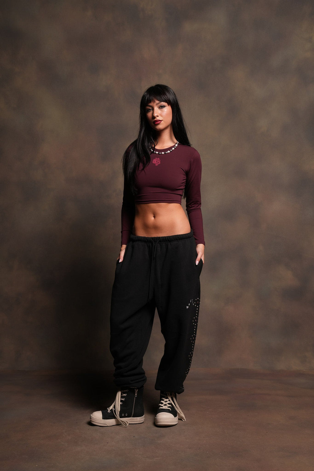 She Wolf Pyramid Energy Ls Top In Deep Cherry Red