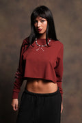 Nuestra Senora Premium Cropped Ls Tee In Cherry Red