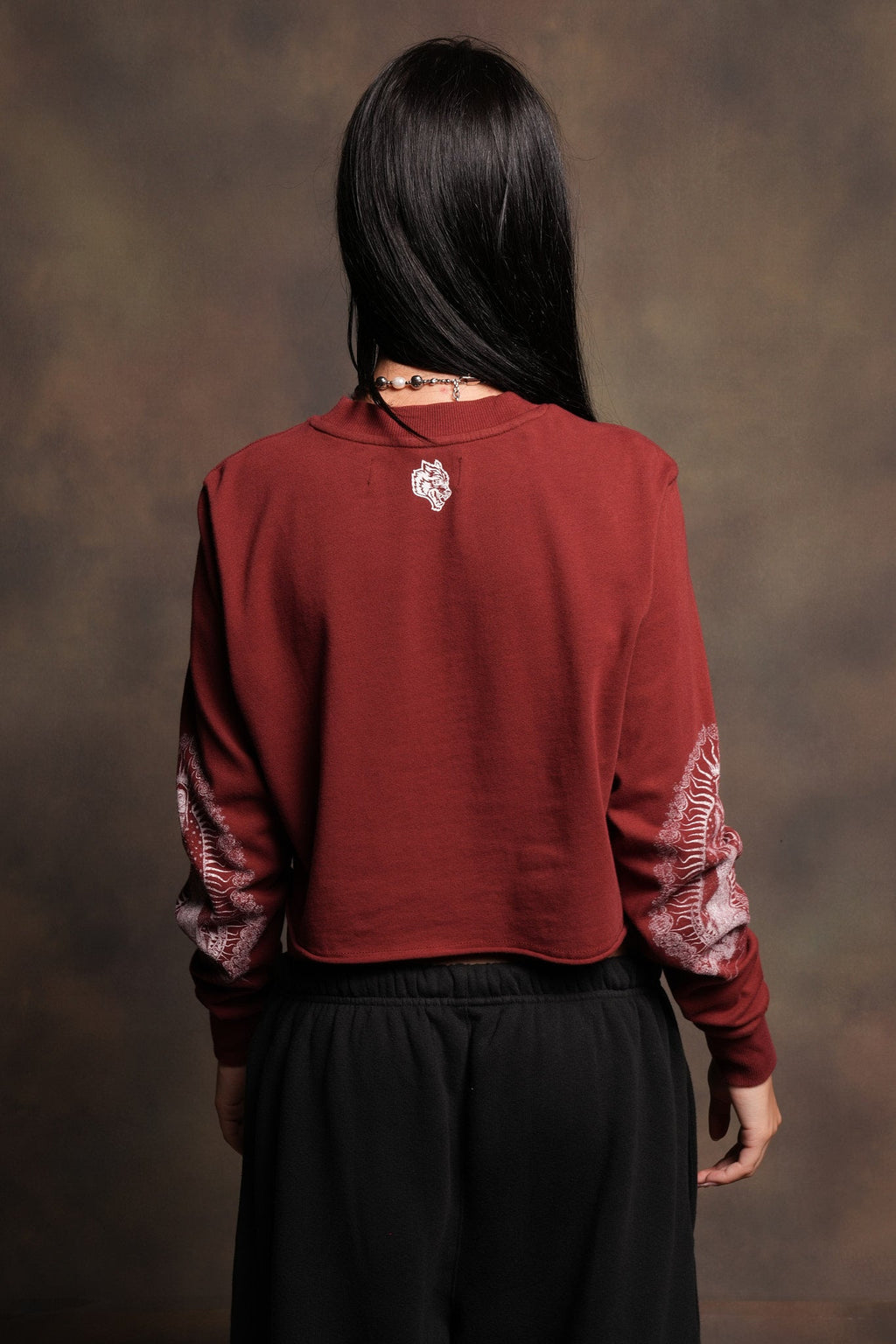 Nuestra Senora Premium Cropped Ls Tee In Cherry Red
