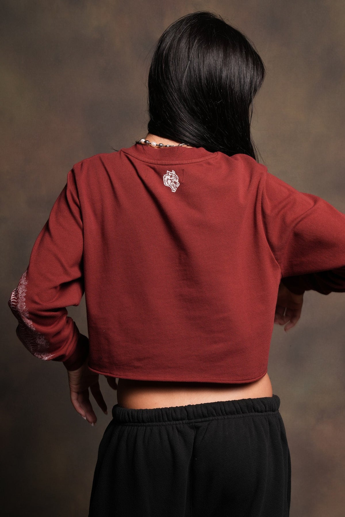 Nuestra Senora Premium Cropped Ls Tee In Cherry Red