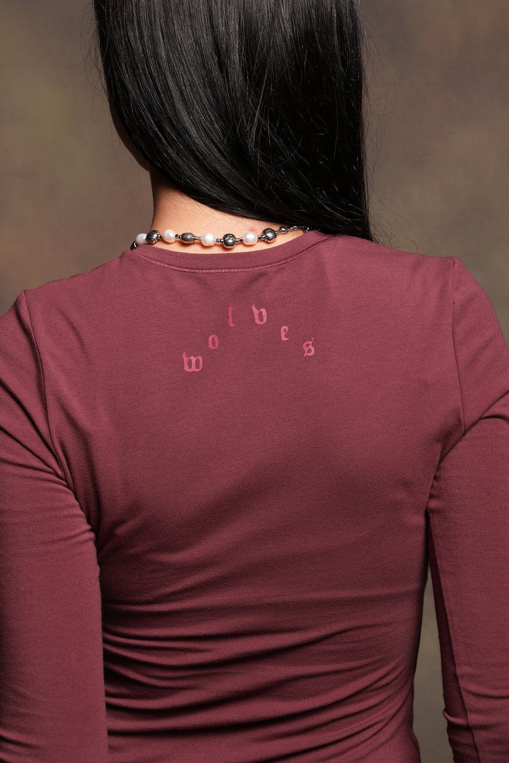Wolf Head Eden Ls Tee In Deep Cherry Red