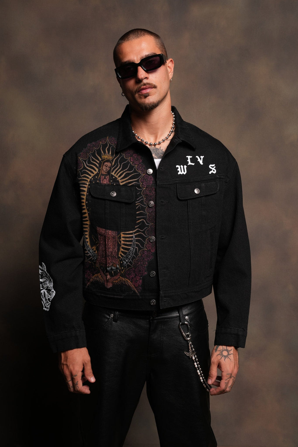 Nuestra Senora Cropped American Denim Jacket In Black