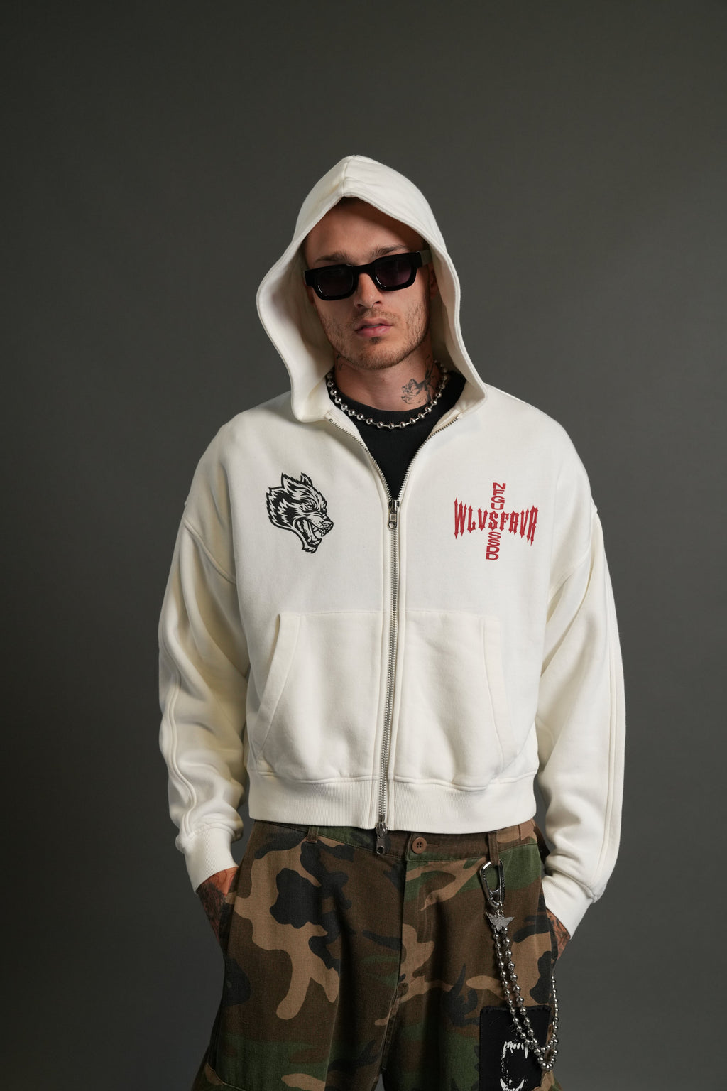Born Darc Darco Double Zip Hoodie in Cream — imagem 2