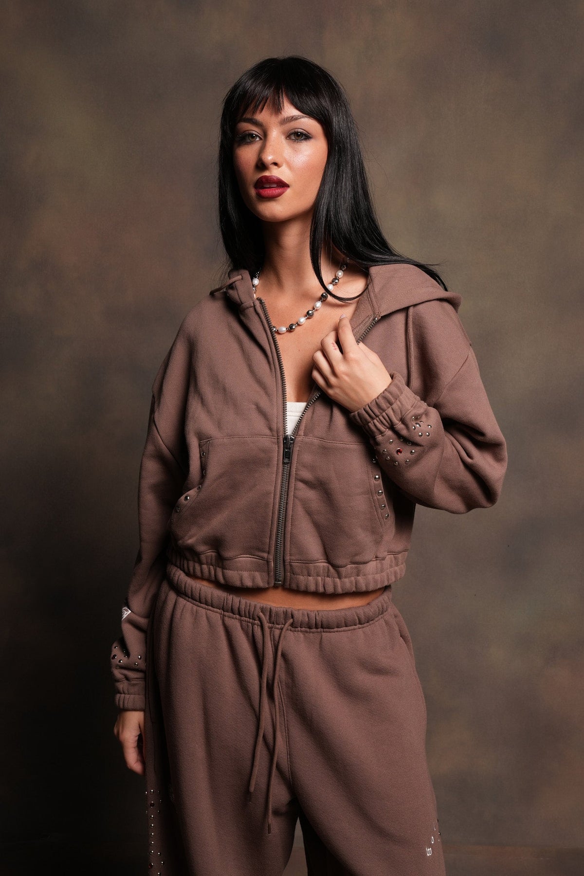 Stud Lobo Chambers Cropped Zip Hoodie In Mojave Brown