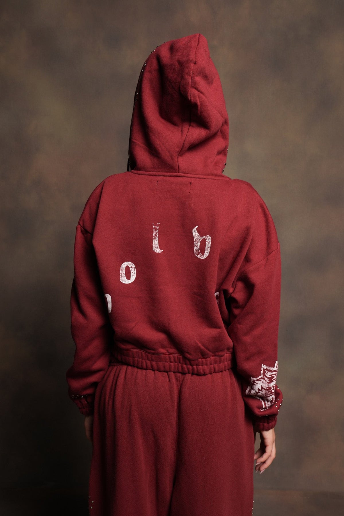 Stud Lobo Chambers Cropped Zip Hoodie In Cherry Red