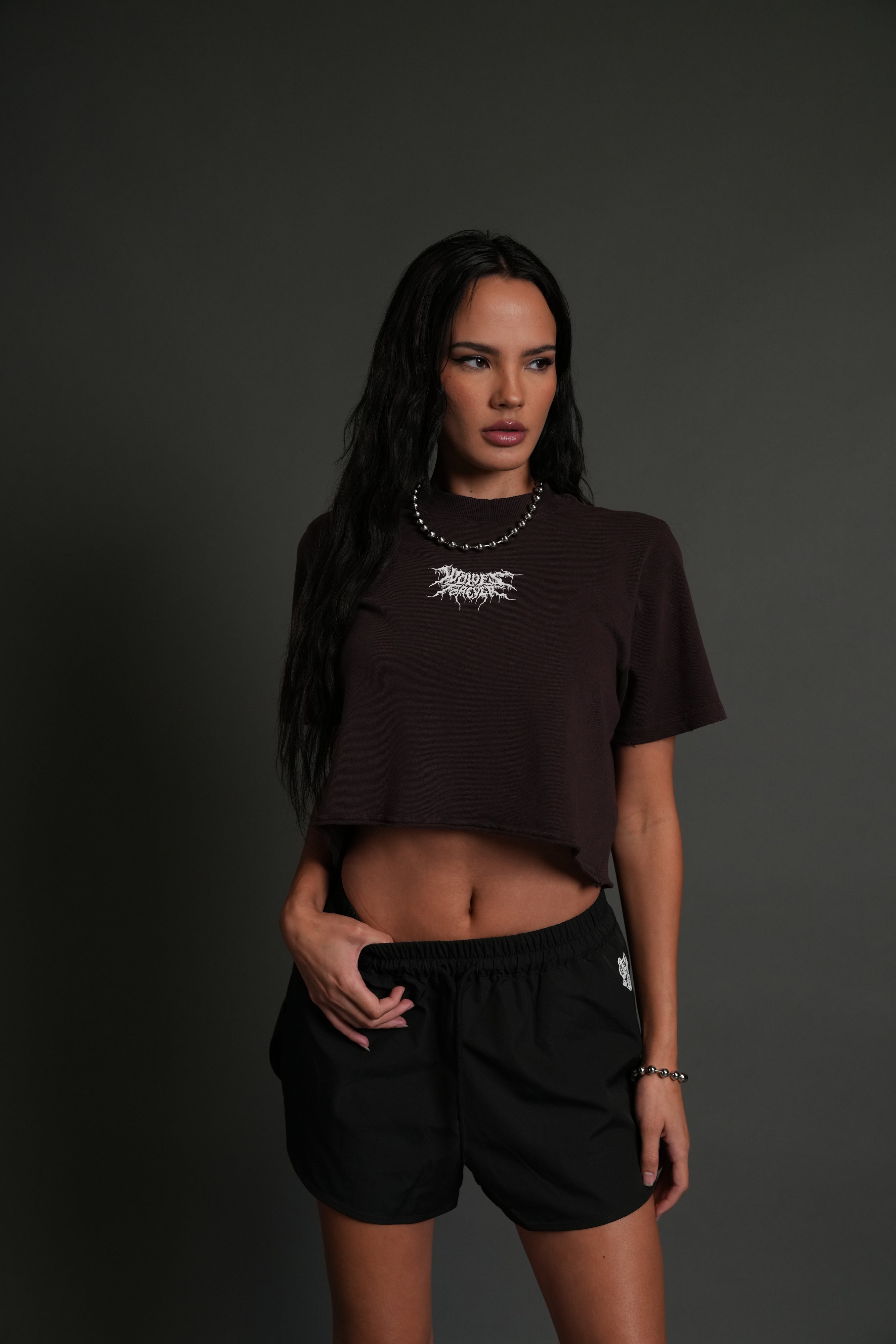 Drip Hesh Distressed Oversized (Cropped) Tee in Darc Garnet — imagem 1