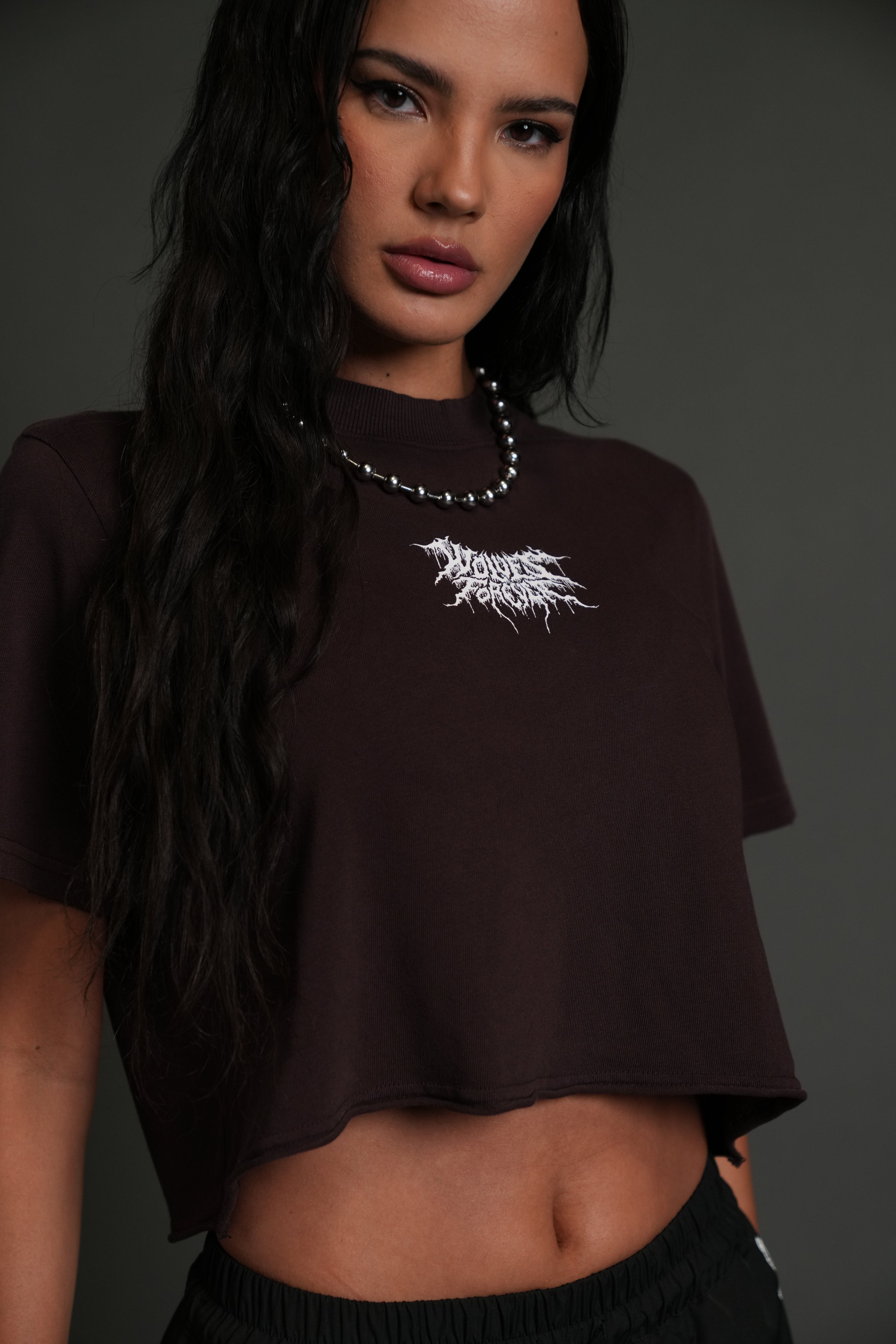 Drip Hesh Distressed Oversized (Cropped) Tee in Darc Garnet — imagem 2