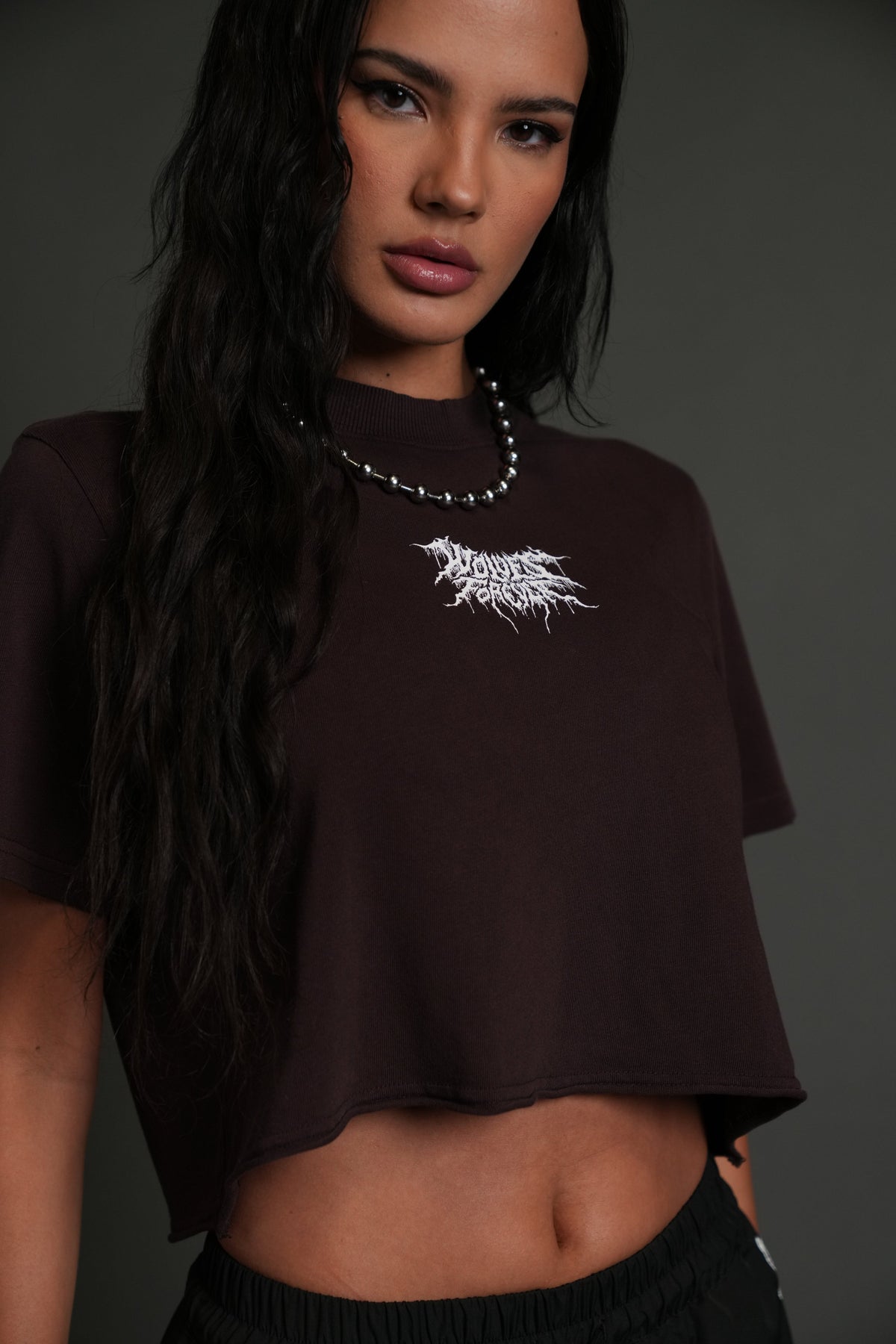 Drip Hesh Distressed Oversized (Cropped) Tee in Darc Garnet - imagem 2