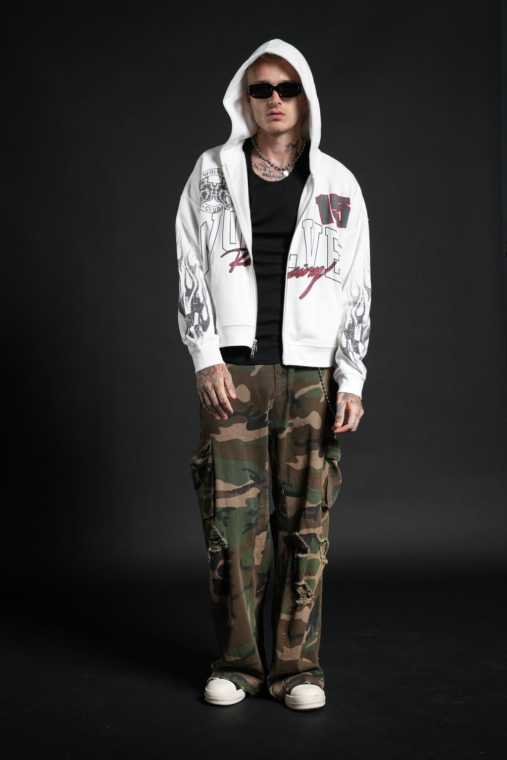 Race Inferno Vex Double Zip Hoodie in Cream — imagem 5