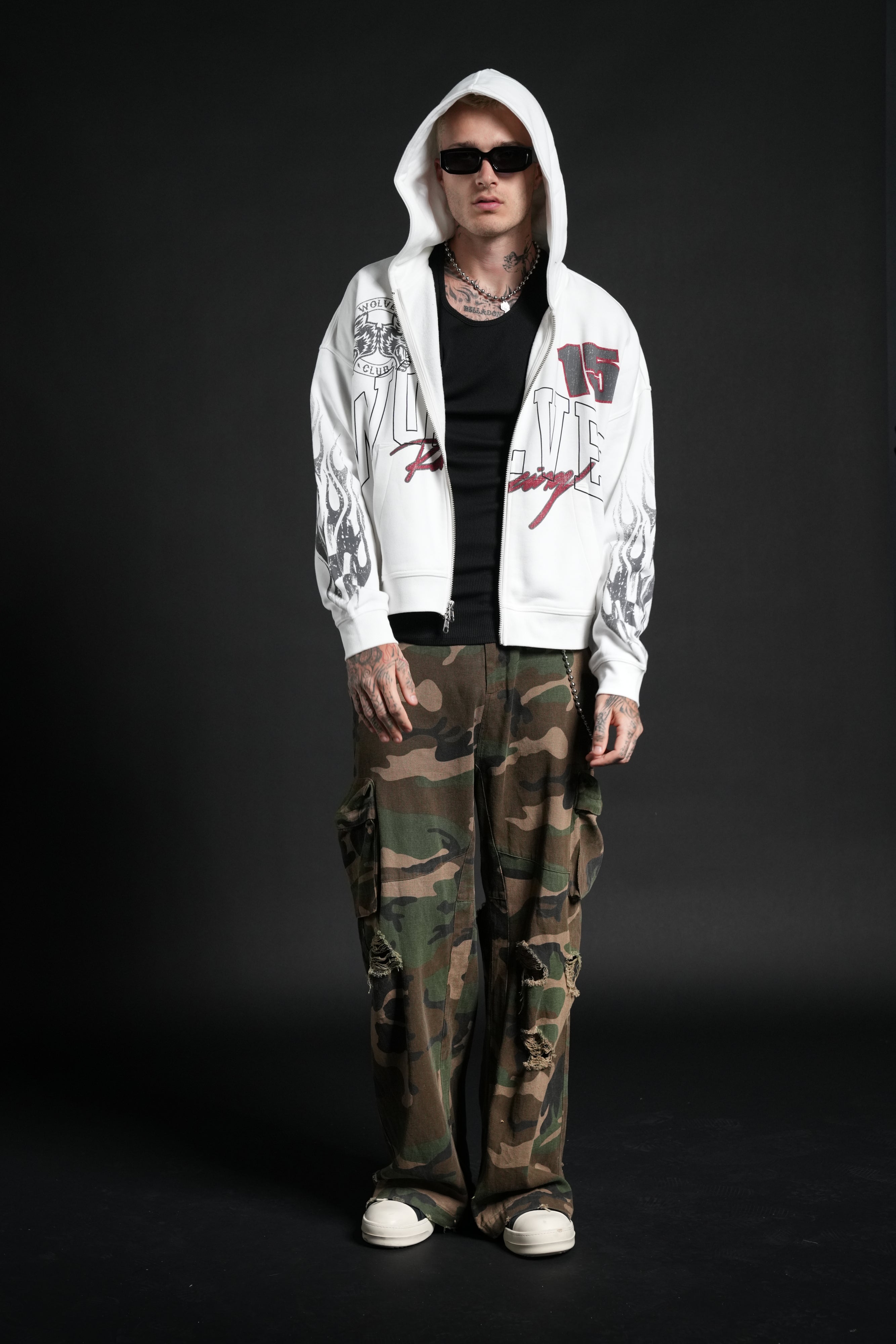 Race Inferno Vex Double Zip Hoodie in Cream — imagem 5