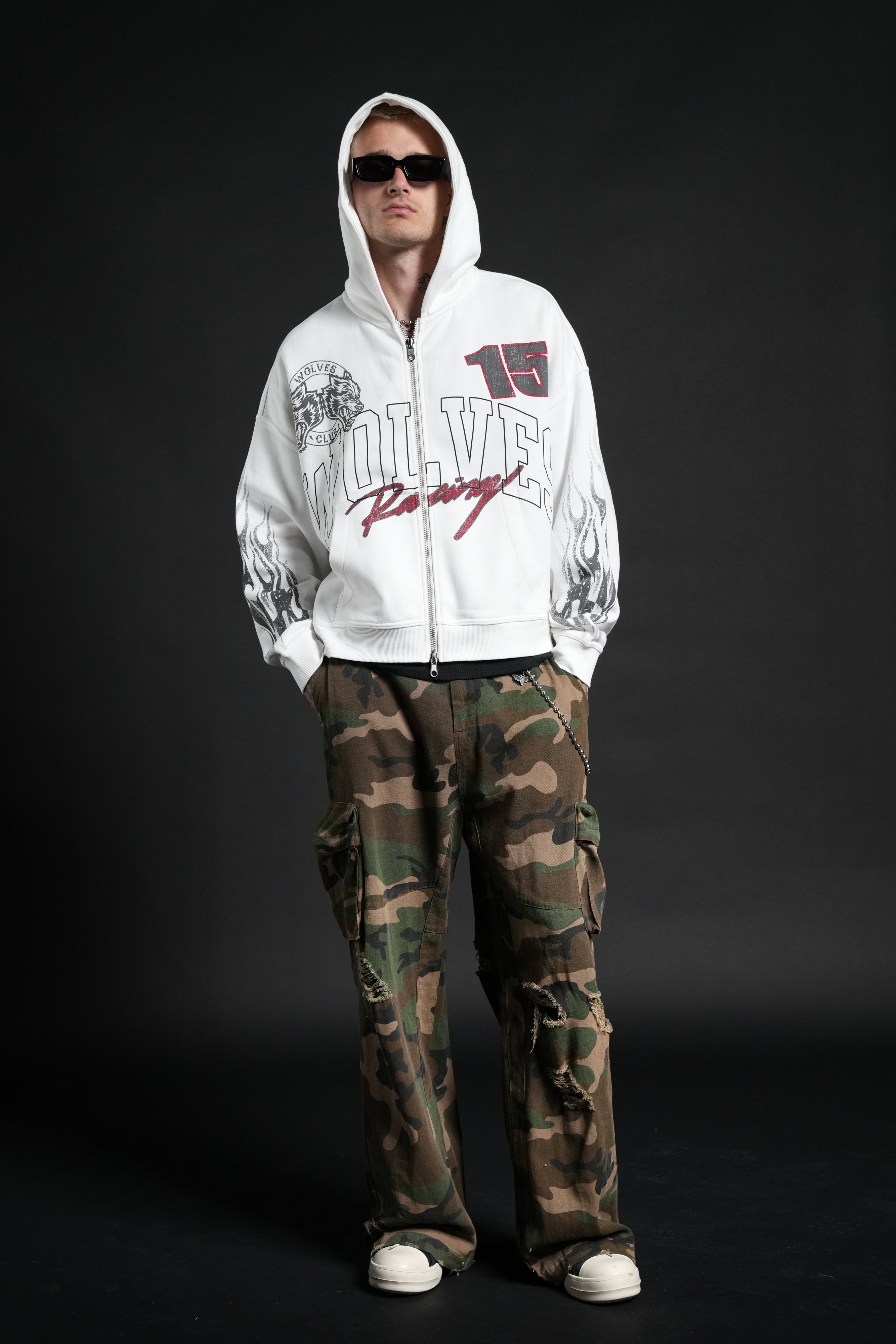 Race Inferno Vex Double Zip Hoodie in Cream — imagem 6