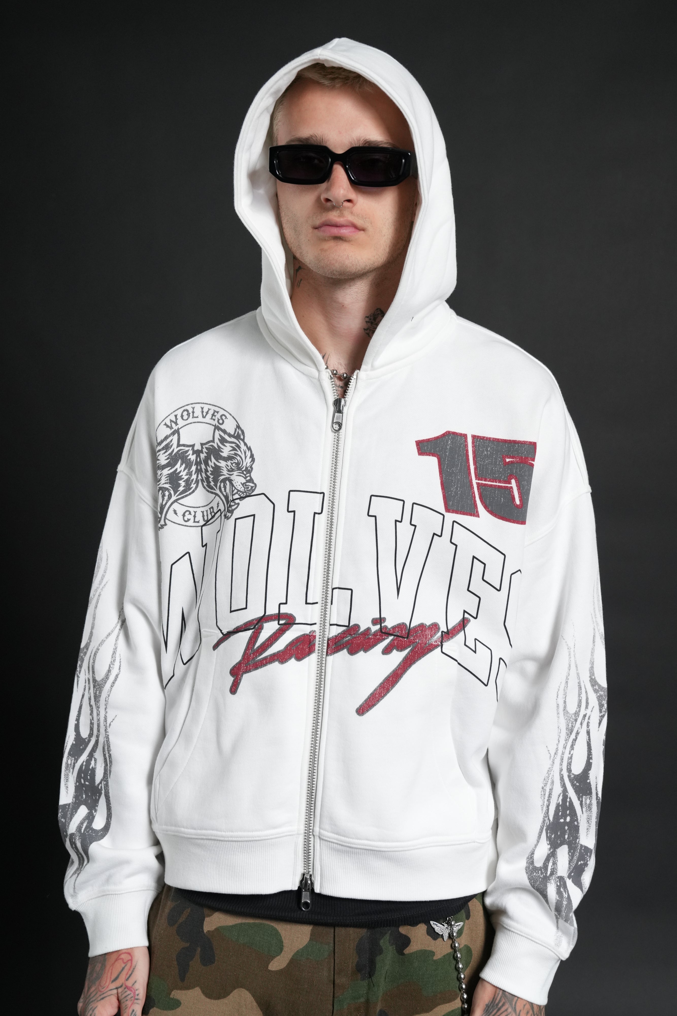 Race Inferno Vex Double Zip Hoodie in Cream — imagem 4