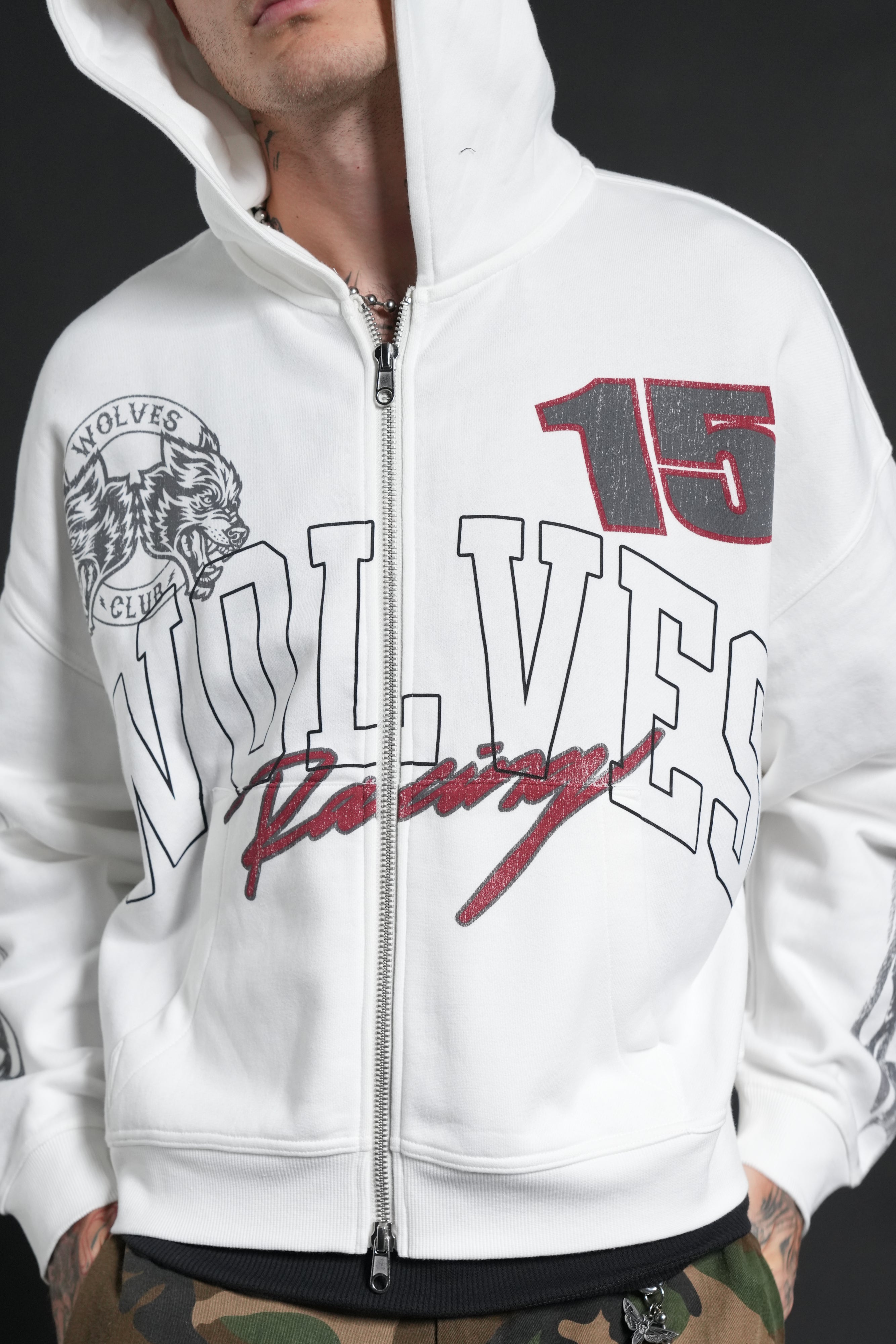 Race Inferno Vex Double Zip Hoodie in Cream — imagem 8