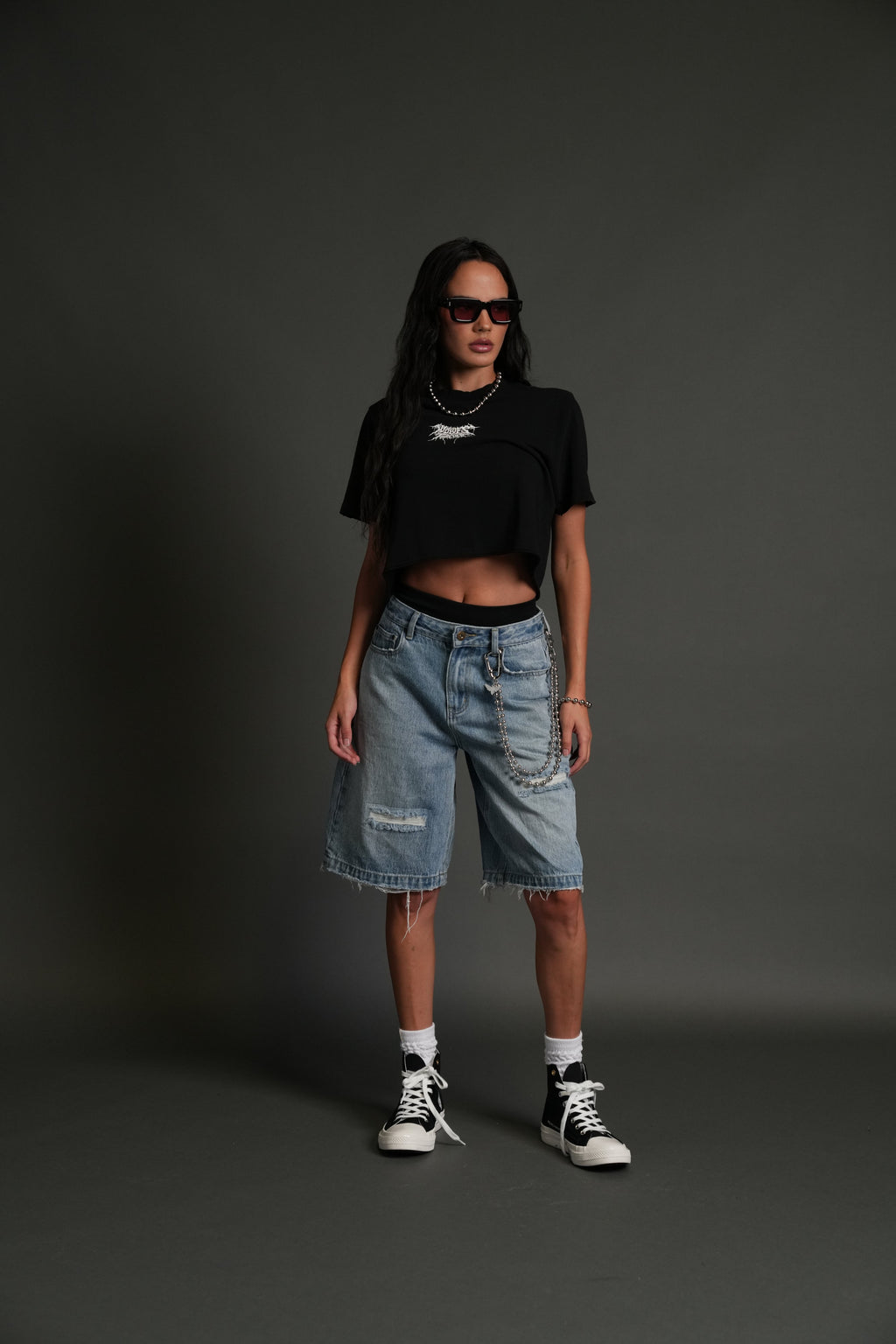 Drip Hesh Distressed Oversized (Cropped) Tee in Black — imagem 2