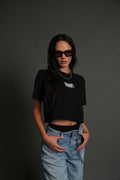 Drip Hesh Distressed Oversized (Cropped) Tee in Black — imagem 1