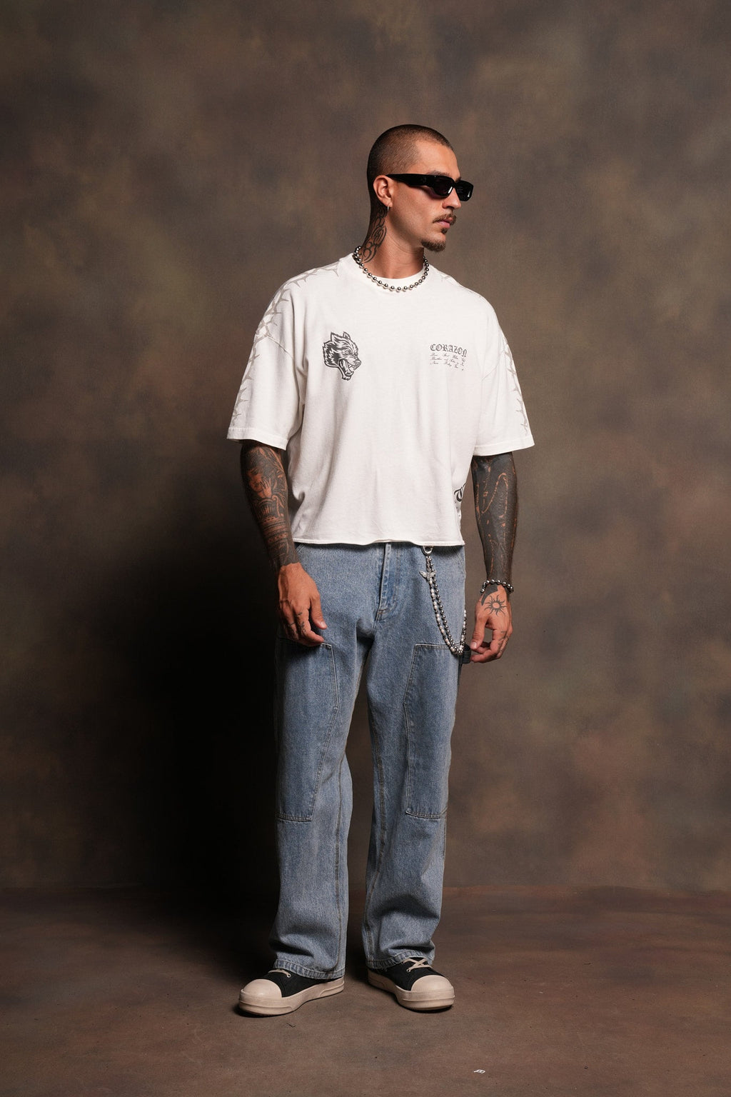 Angelito Muerto Premium Raw Hem Box Cut Tee In Cream
