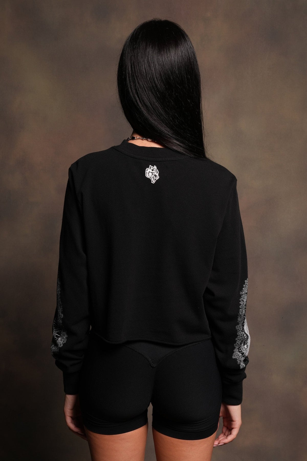 Nuestra Senora Premium Cropped Ls Tee In Black
