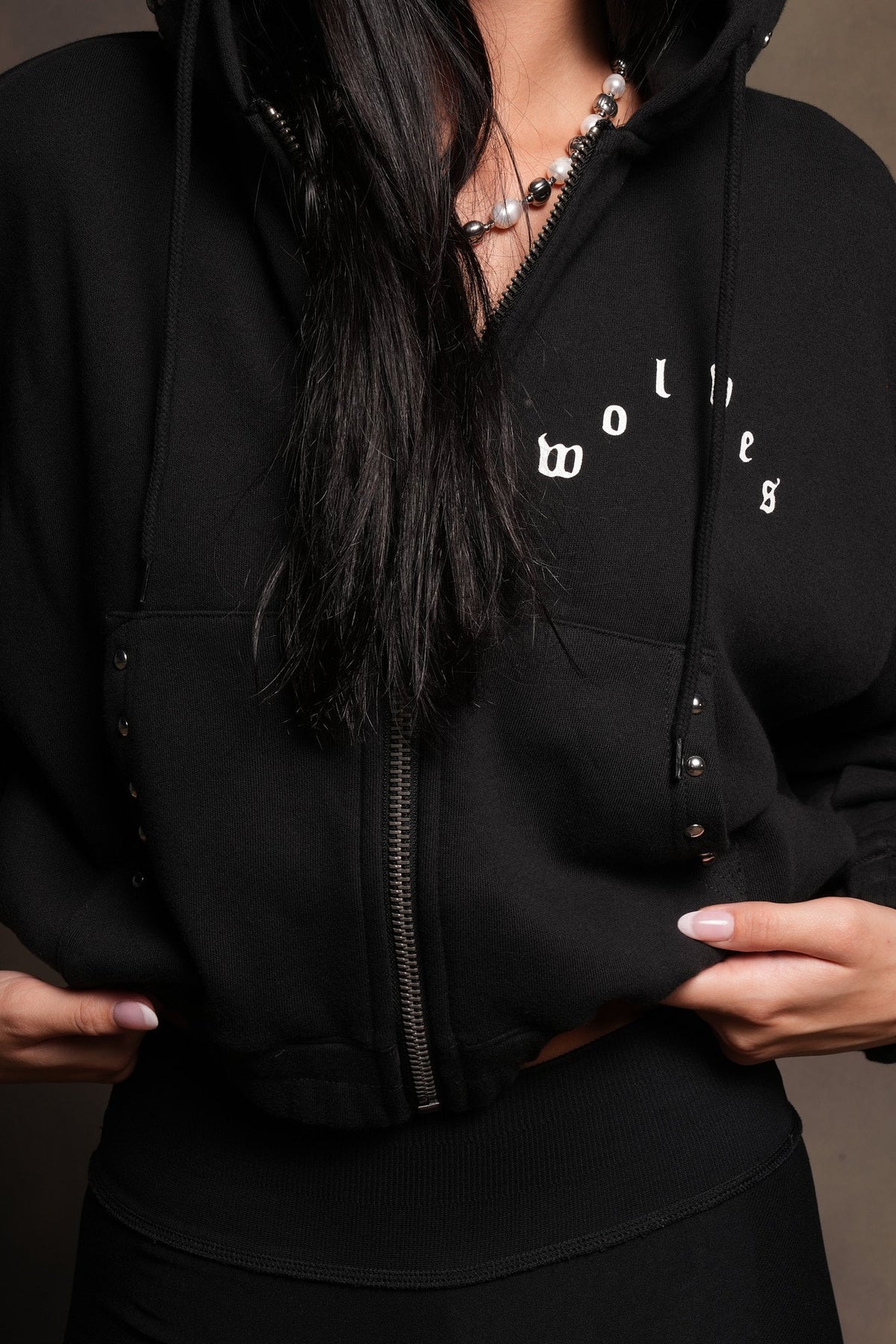 Stud Lobo Chambers Cropped Zip Hoodie In Black