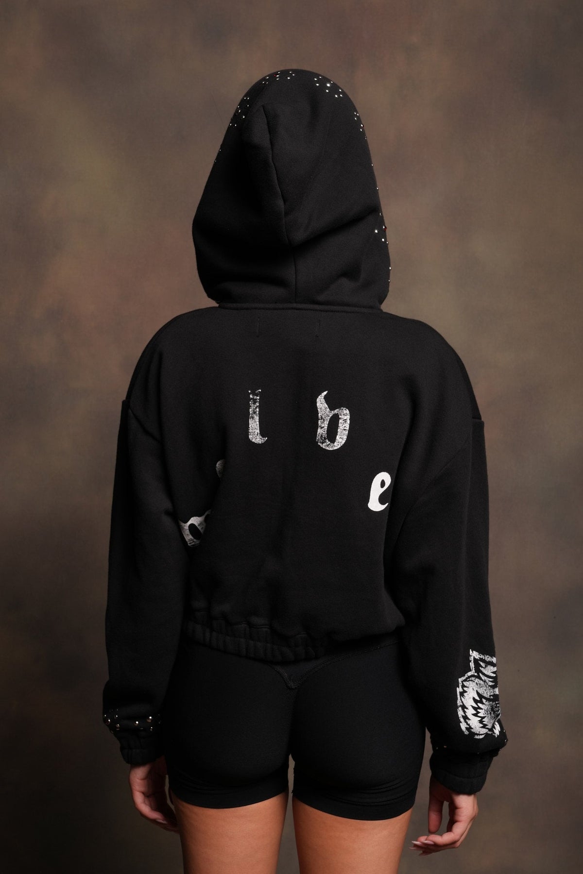 Stud Lobo Chambers Cropped Zip Hoodie In Black