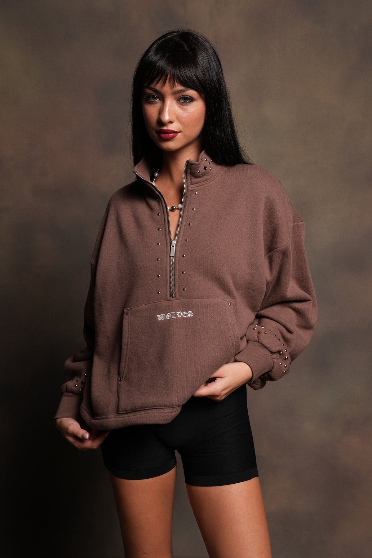 Stud Lobo She Everson Mockneck Sweater In Mojave Brown