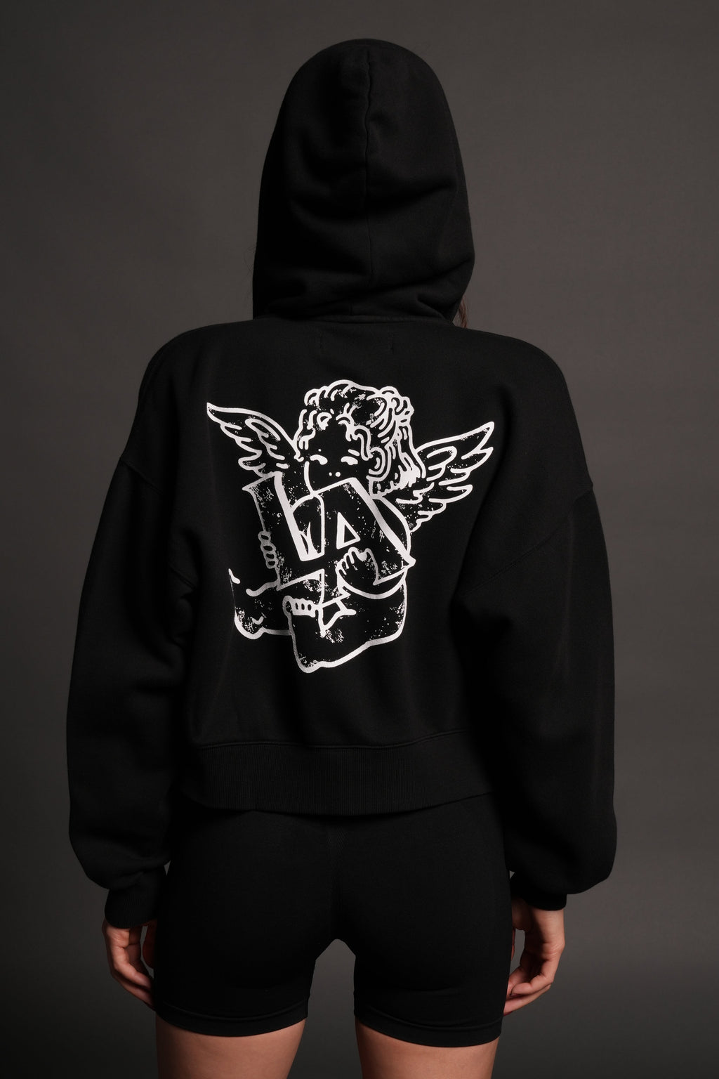 Los Cherub Distressed Grunge Mid Length Raw Hem Zip Hoodie in Black — imagem 10