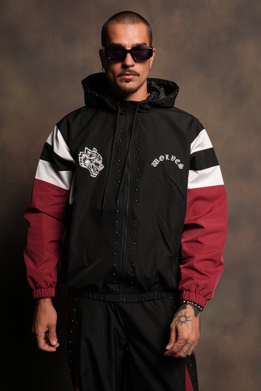 Lobo Chopper Brolic Track Jacket In Black/Cherry Red