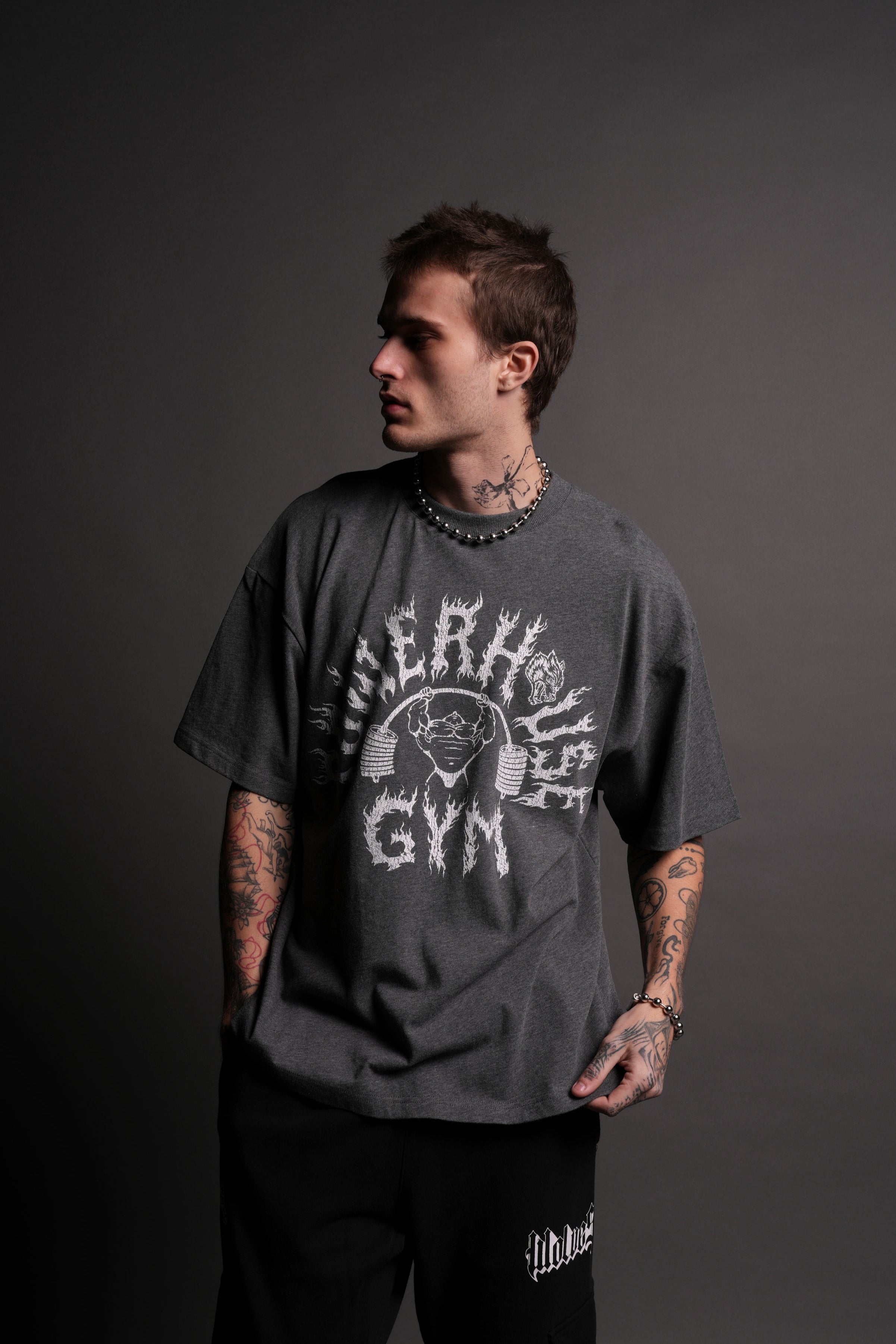 Iron Flame "Premium" Oversized Tee in Darc Heather Gray — imagem 2