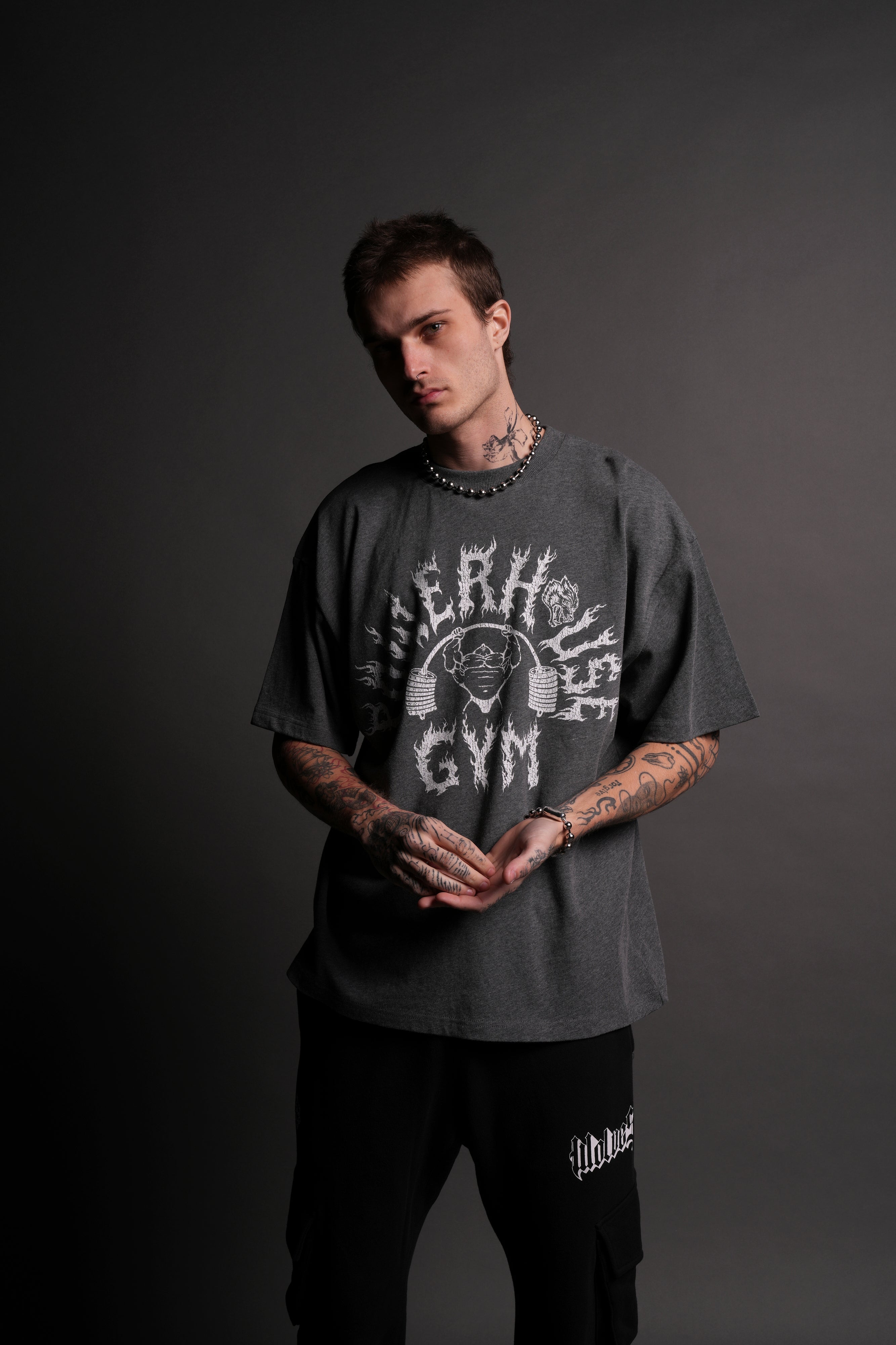Iron Flame "Premium" Oversized Tee in Darc Heather Gray — imagem 4