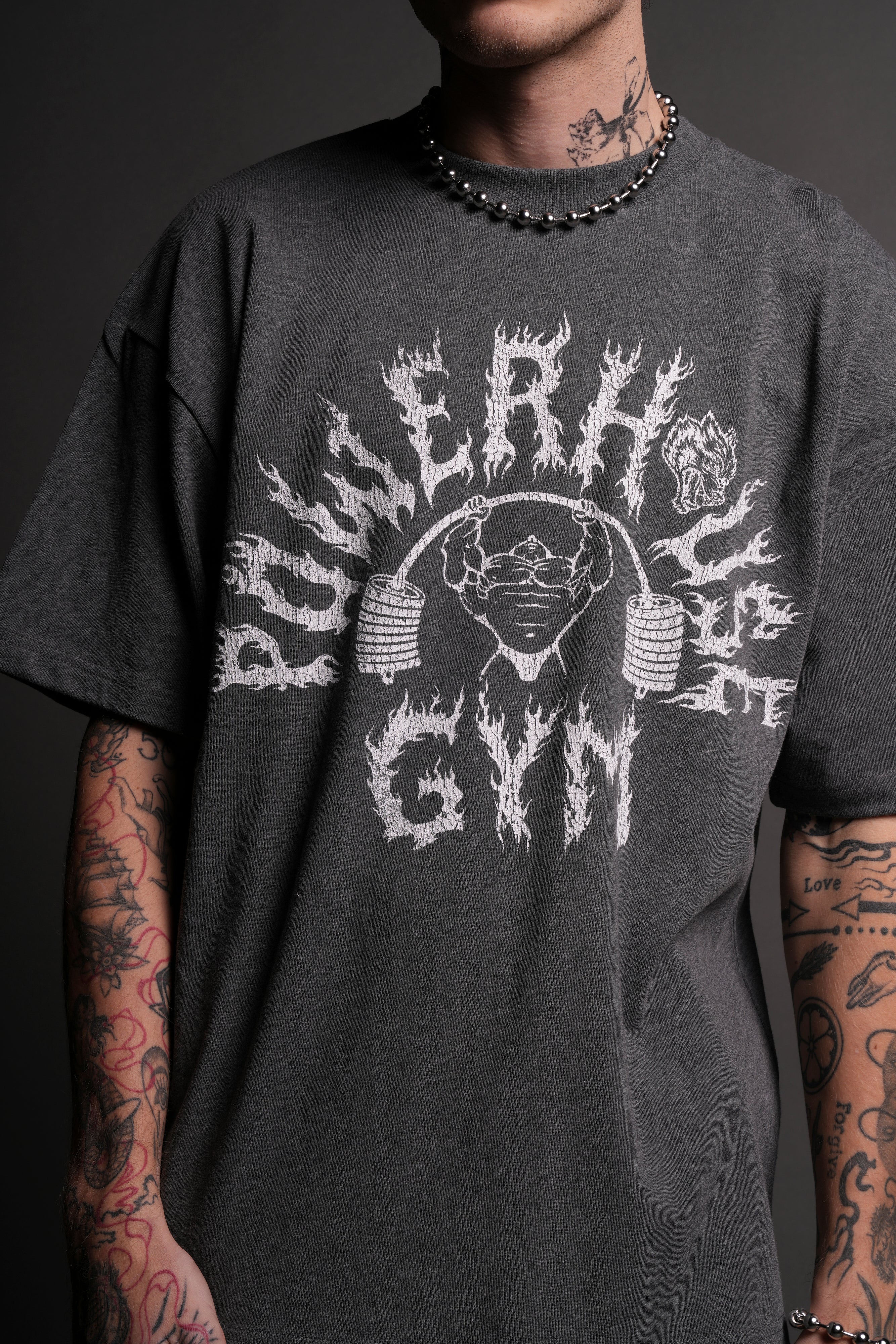 Iron Flame "Premium" Oversized Tee in Darc Heather Gray — imagem 7