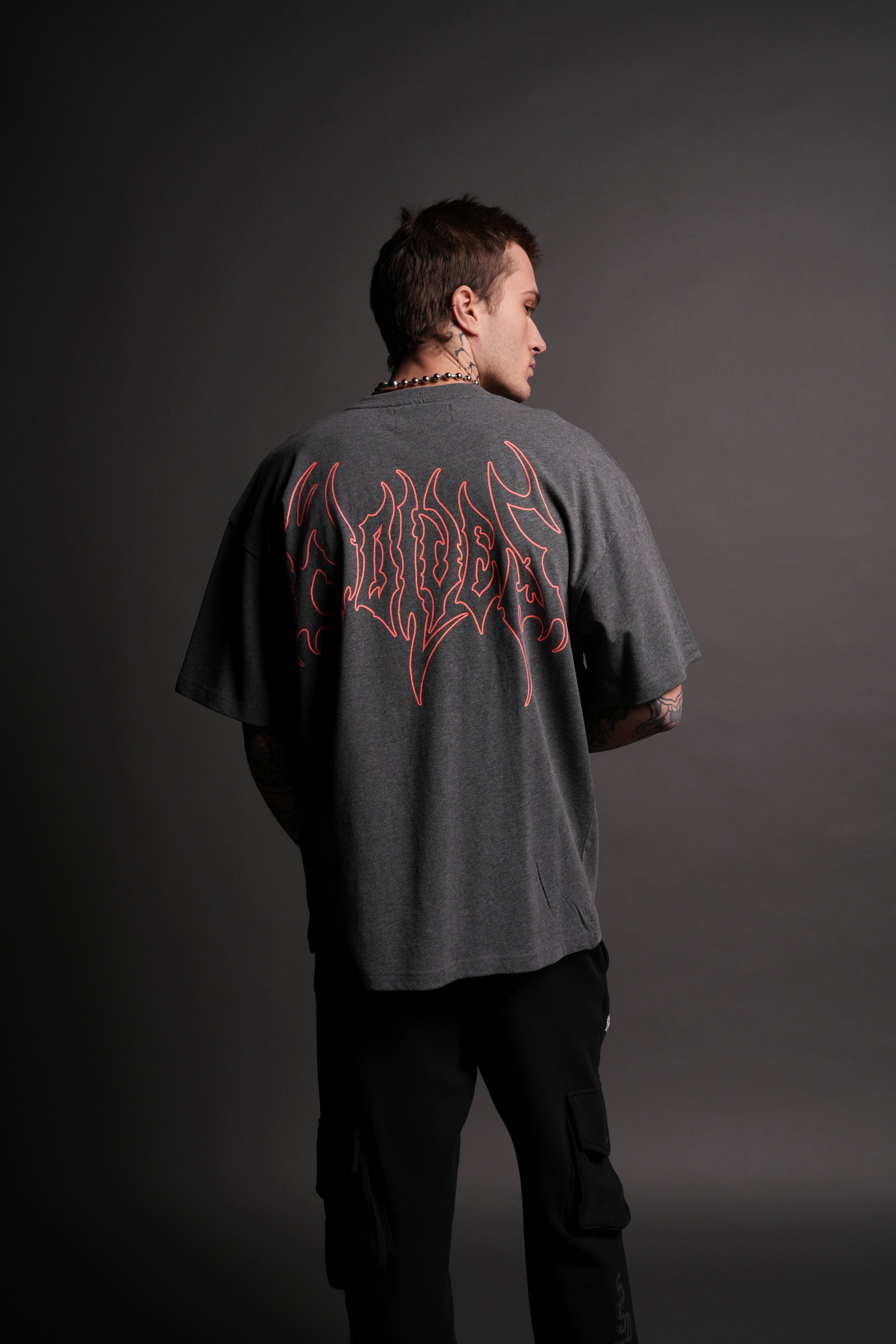 Iron Flame "Premium" Oversized Tee in Darc Heather Gray — imagem 5