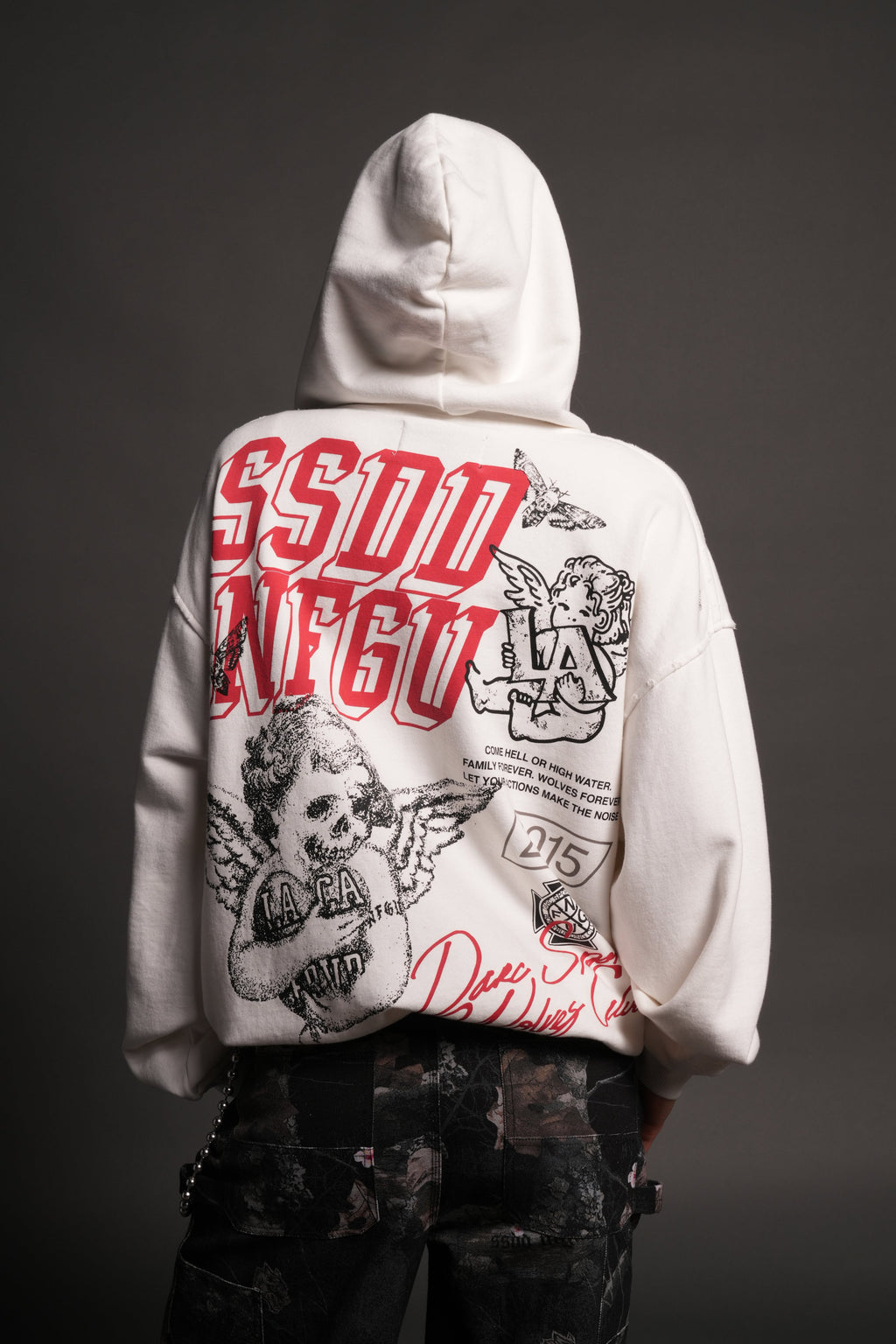 La Ca Frvr Grunge Moatis Zip Hoodie in Cream — imagem 9