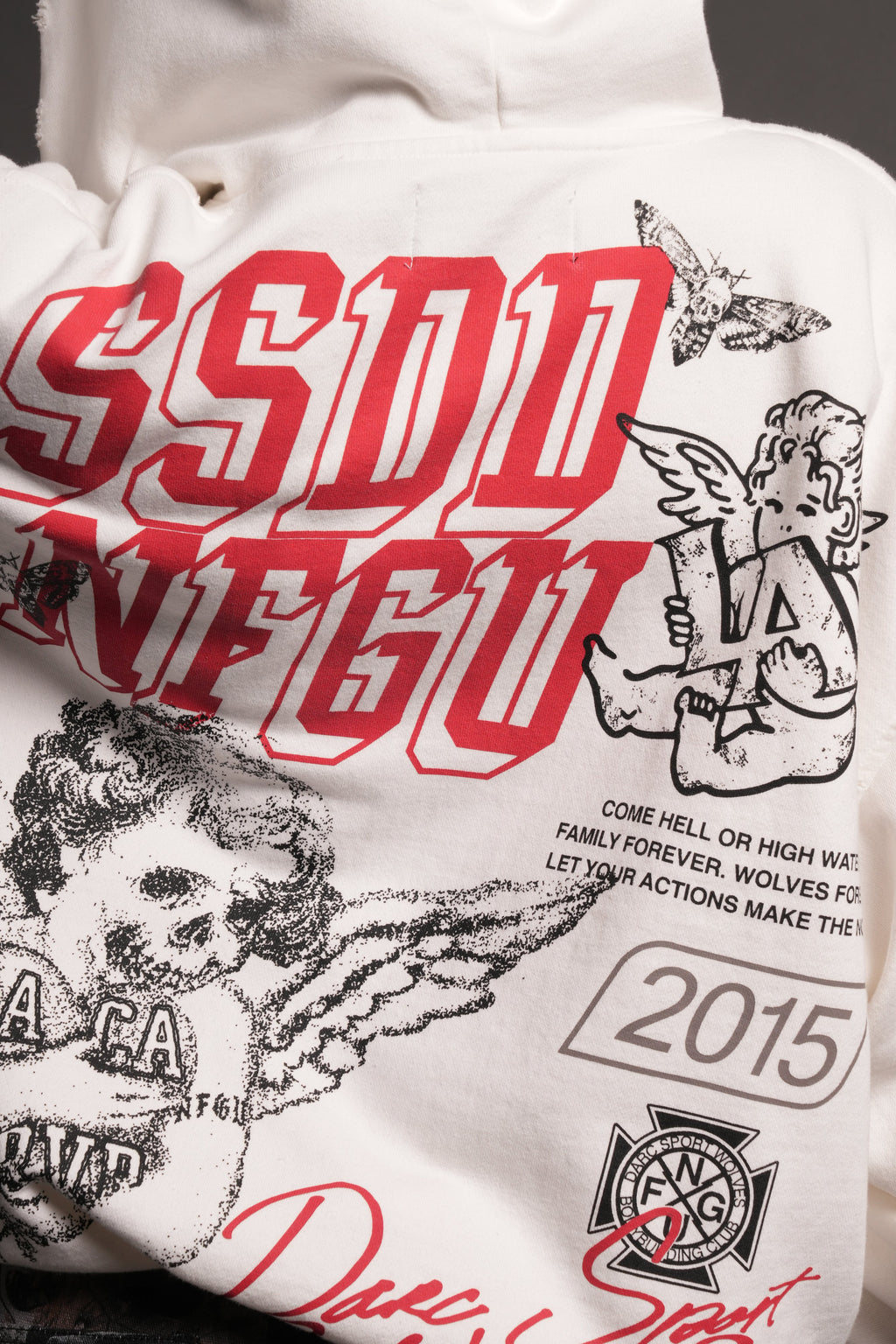 La Ca Frvr Grunge Moatis Zip Hoodie in Cream — imagem 12