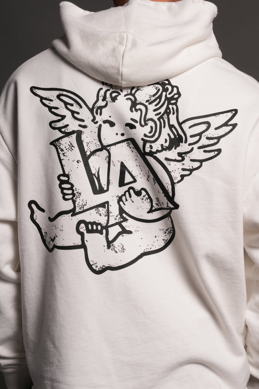 Los Cherub Distressed Grunge Mid Length Raw Hem Zip Hoodie in Cream — imagem 8