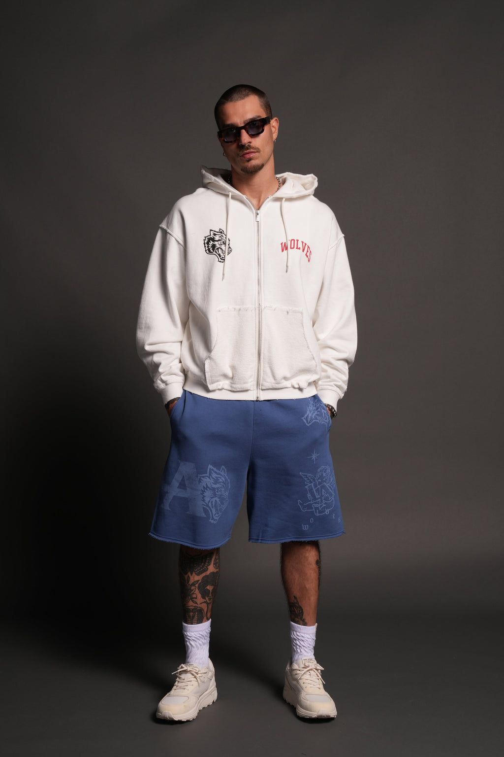 La Ca Frvr Grunge Moatis Zip Hoodie in Cream — imagem 5