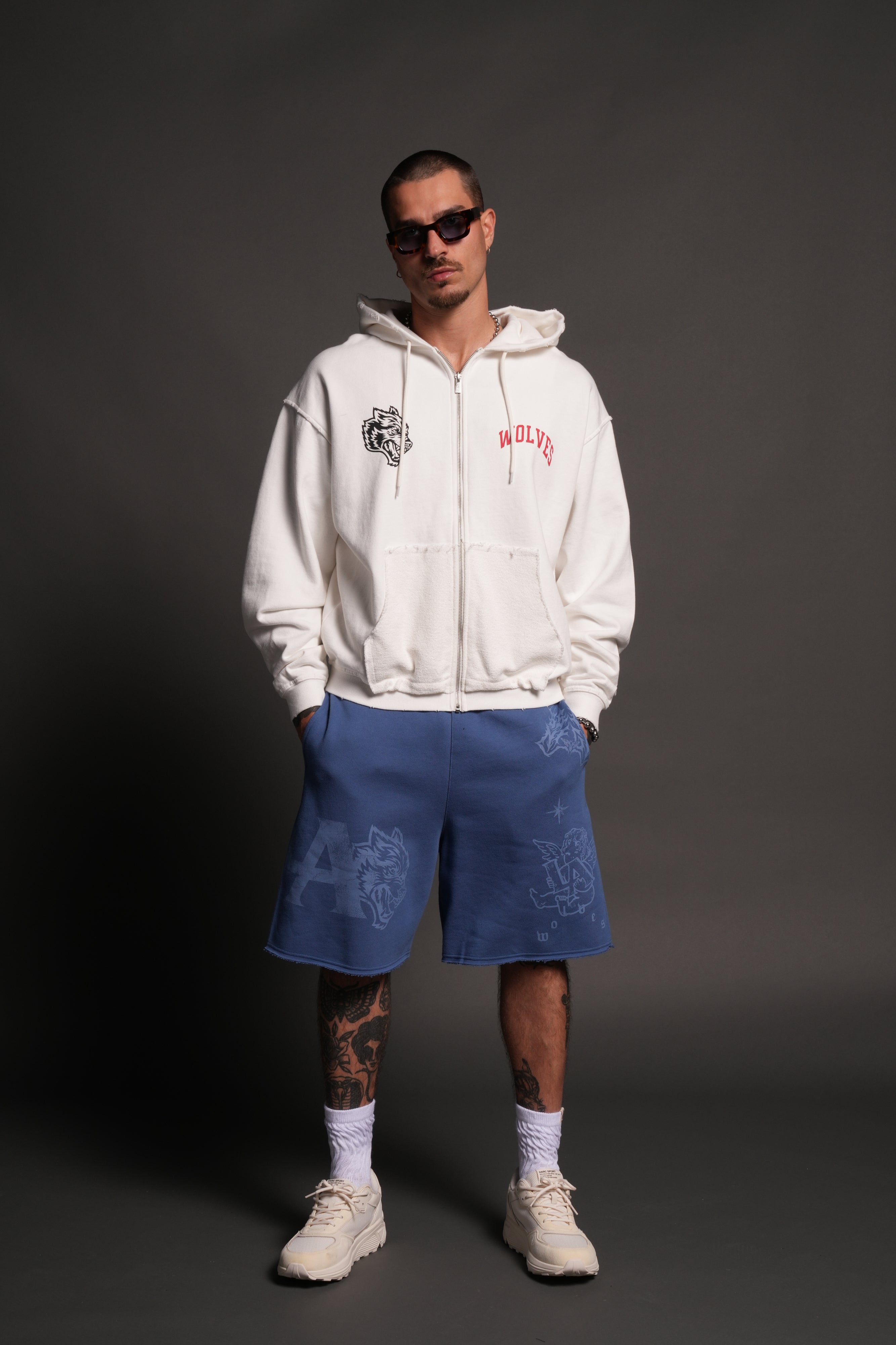 La Ca Frvr Grunge Moatis Zip Hoodie in Cream — imagem 5