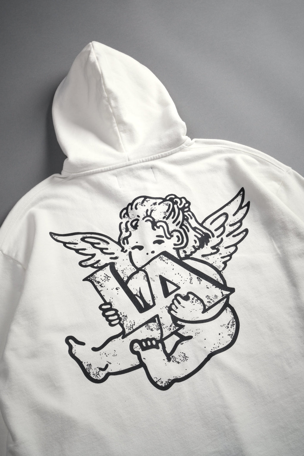 Los Cherub Distressed Grunge Mid Length Raw Hem Zip Hoodie in Cream — imagem 14