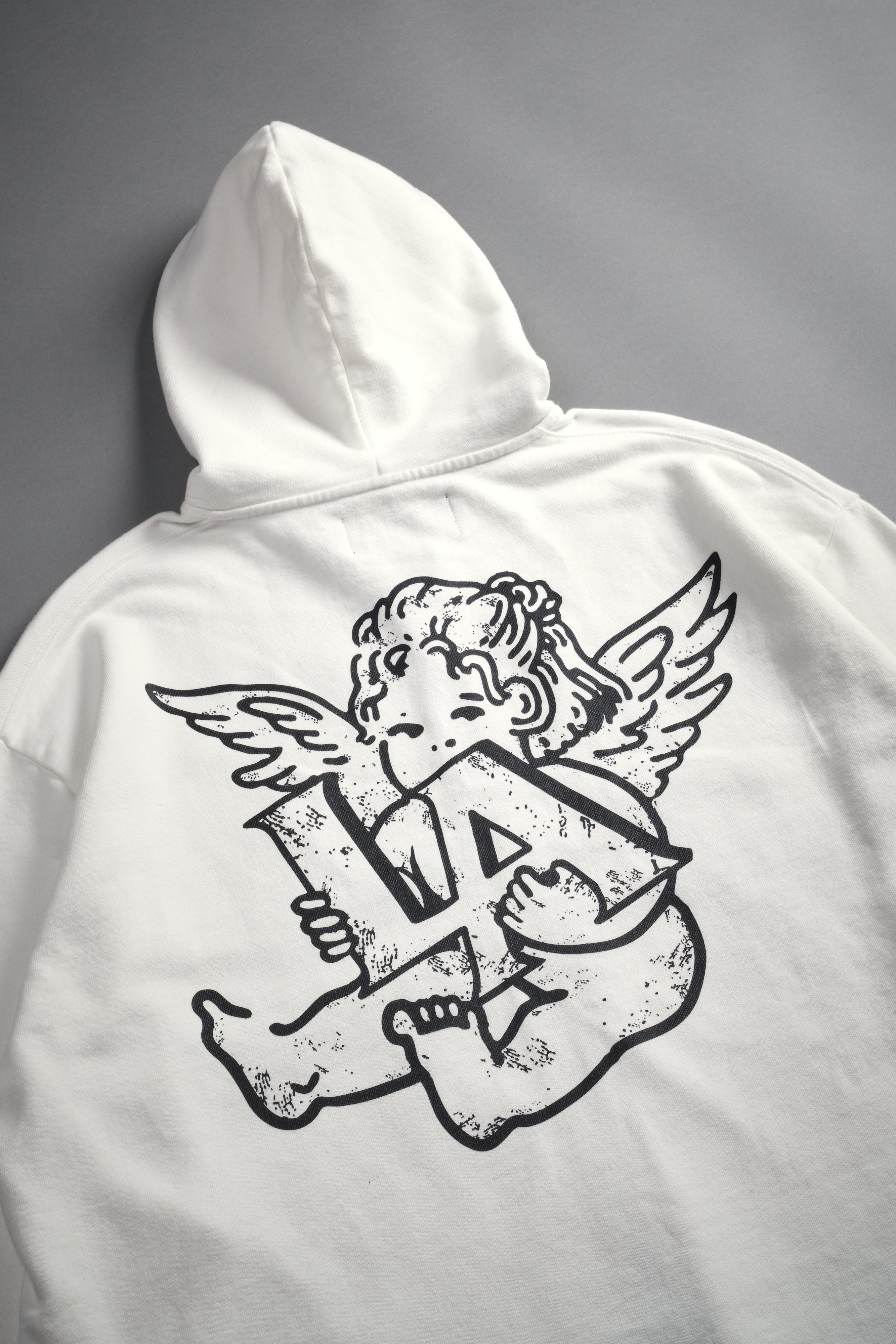 Los Cherub Distressed Grunge Mid Length Raw Hem Zip Hoodie in Cream — imagem 14